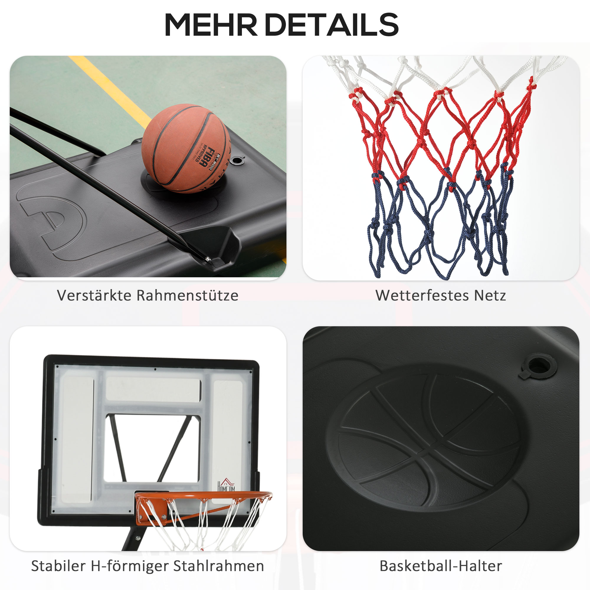 Basketballständer mit Rädern rollbar 210-260 cm höhenverstellbar Basketballkorb mit Ständer geeignet für den Außen- und Innenbereich Stahl Kunststoff Schwarz