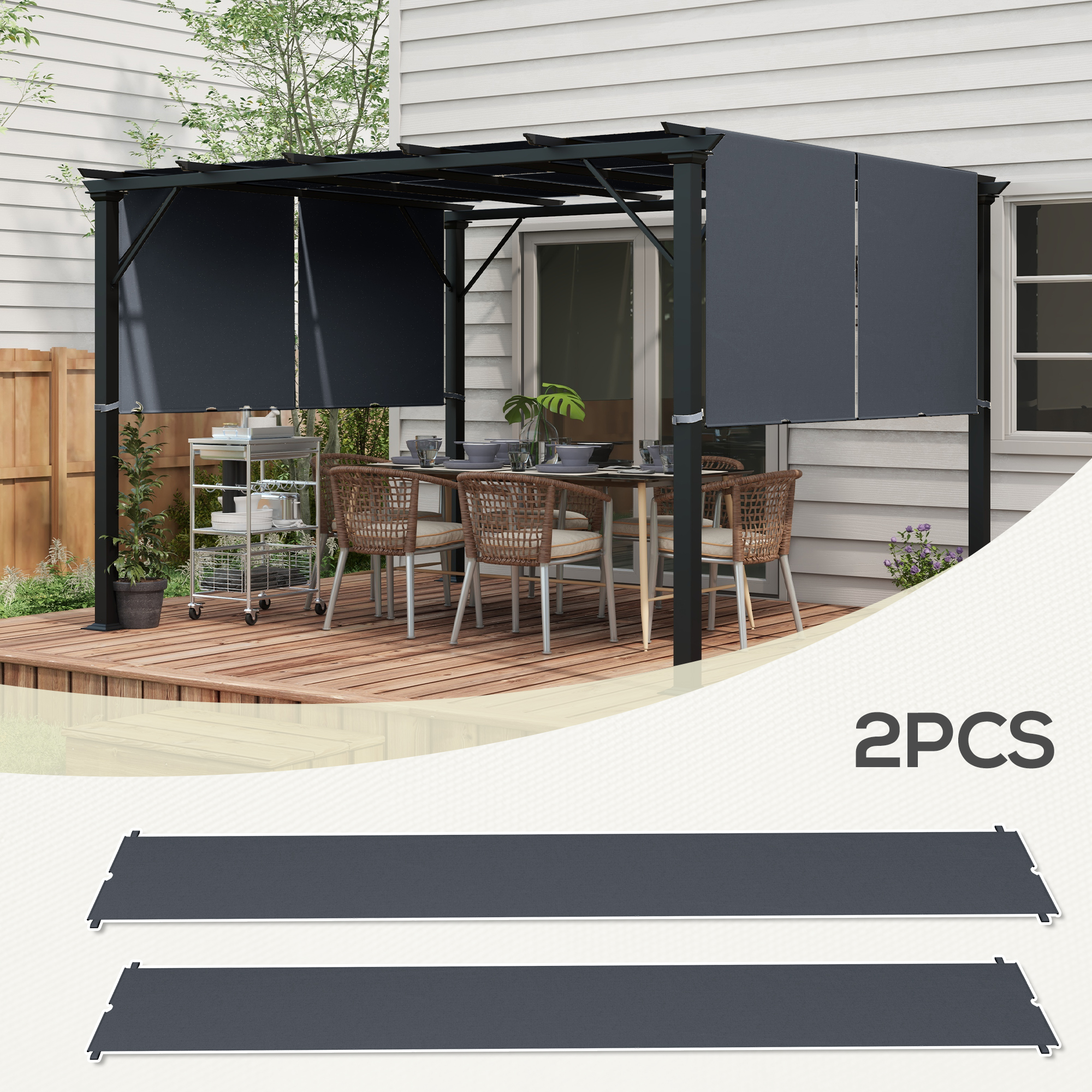 Ersatzdach für Pergola mit UV-Schutz, Sonnensegel für Terrassenüberdachung für 3 x 3 m Pavillon, Dunkelgrau