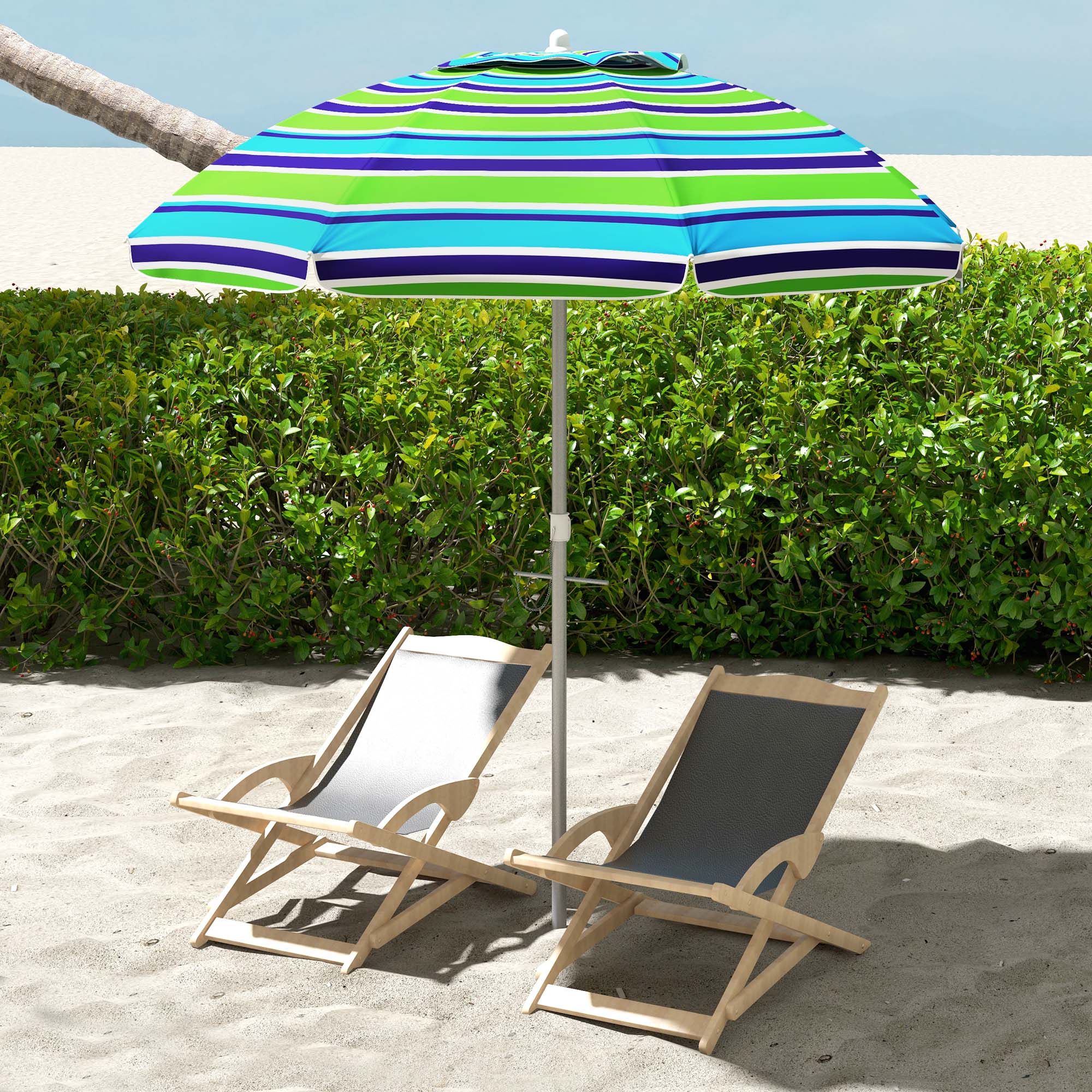 Sonnenschirm Strand Ø178 cm UV40+ windfest stabil höhenverstellbar Strandschirm mit Neigung Belüftung Tasche Mehrfarbig