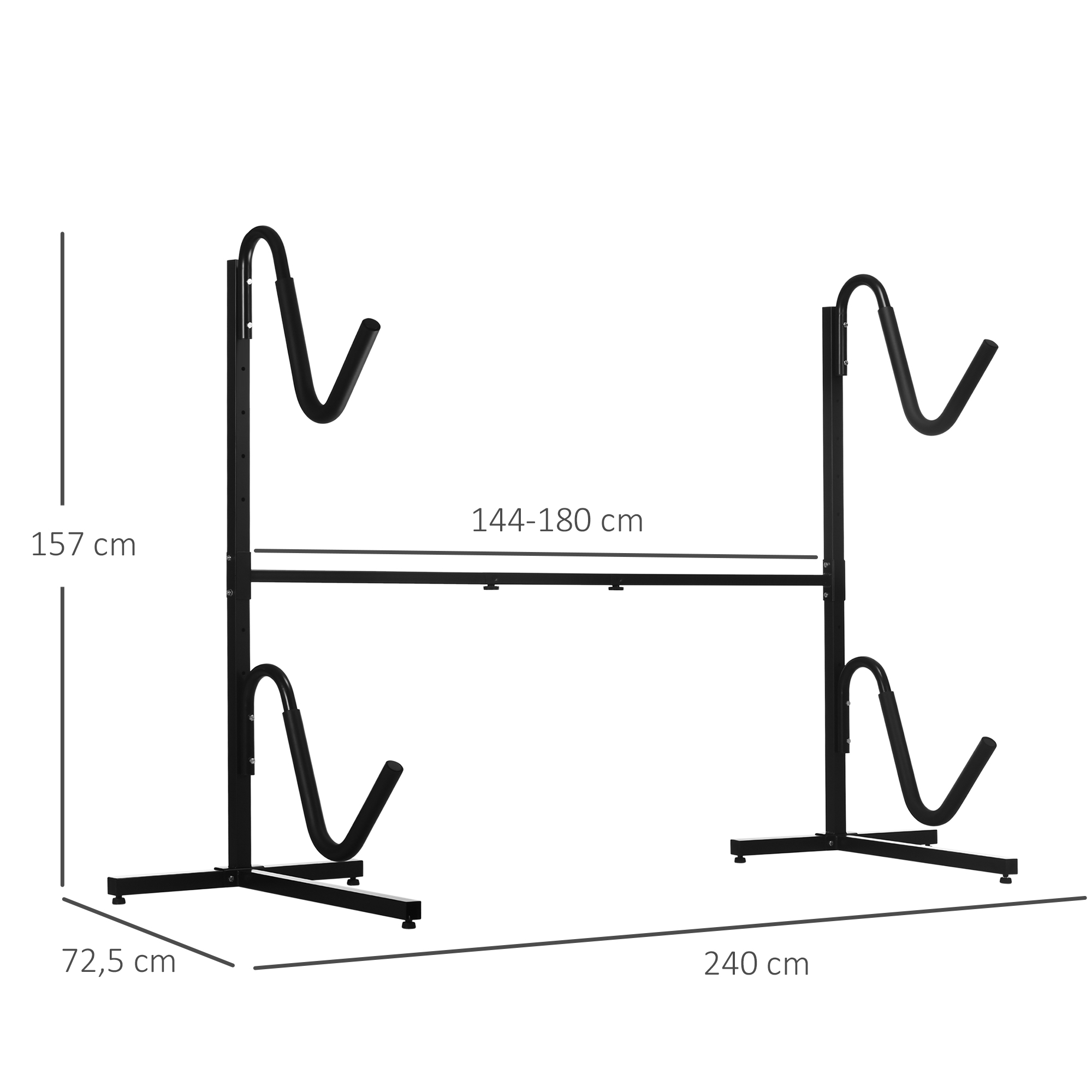 Halterung für 2 Kajaks, Surfboards, Stand-Up-Paddles, Metallrahmen, breitenverstellbar 144-180 cm