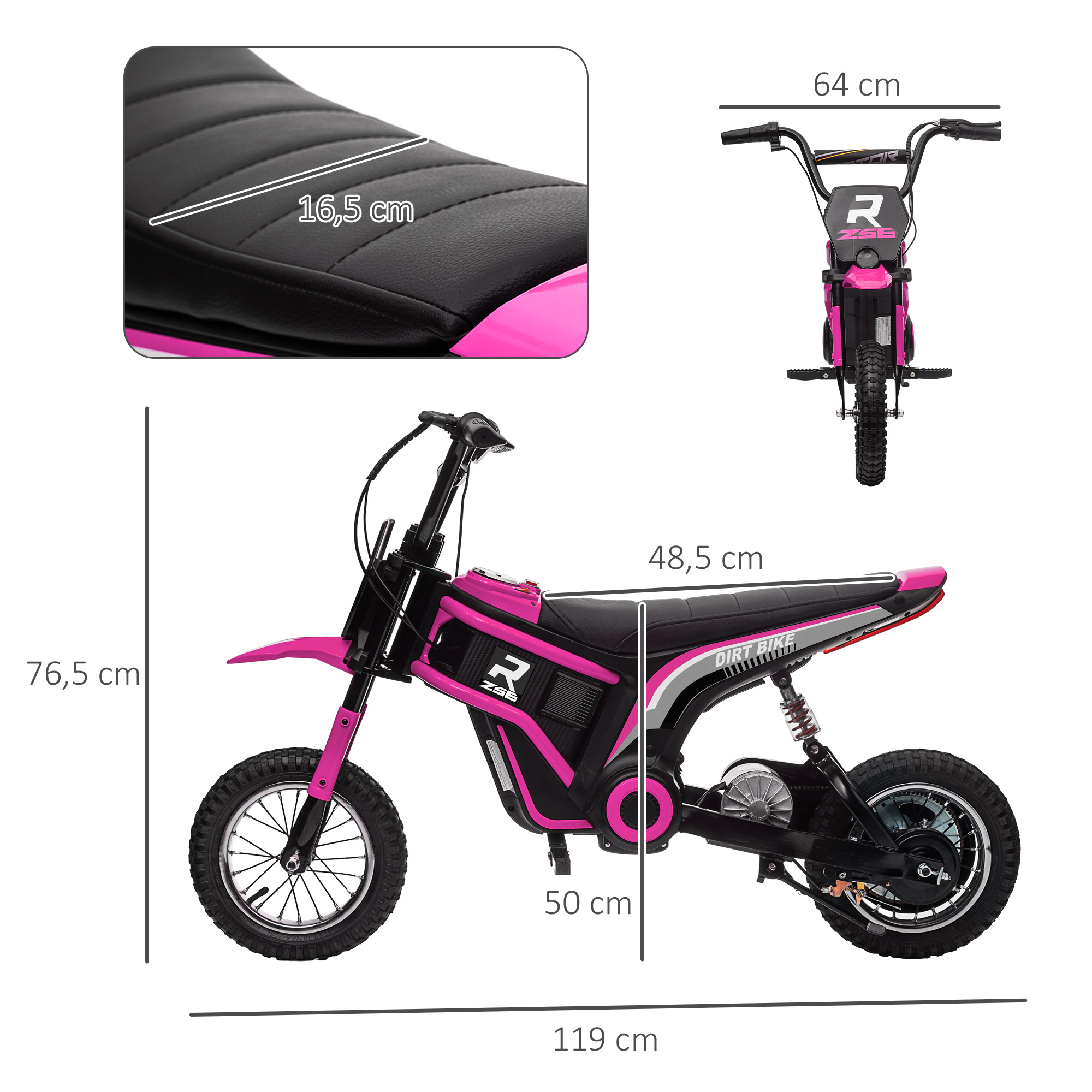 Elektro-Motorrad für Kinder, 24V Kindermotorrad mit Hupe, Leuchte, mit Drehgriff-Gashebel, 8-16 km/h, 8-12 Jahre, Rosa