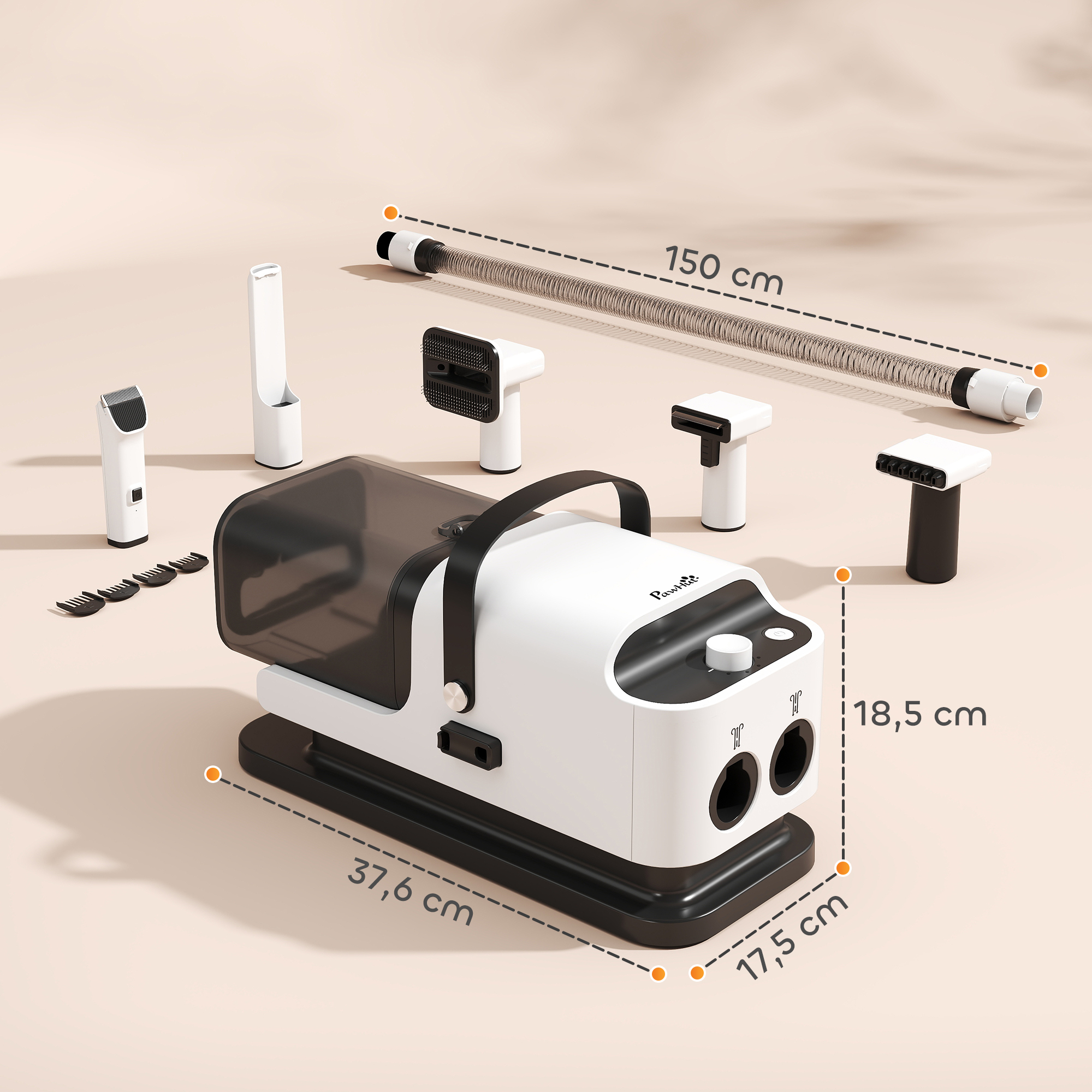 Hundeschermaschine mit Staubsauger leise Schermaschine mit 5 Pflegewerkzeugen für Hunde Katzen Haustiere Weiß