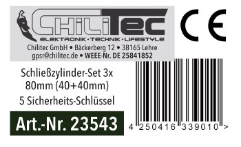 Schließzylinder-Set 3x 80mm (40+40mm) / Profil-Zylinder, 5 Sicherheits-Schlüssel