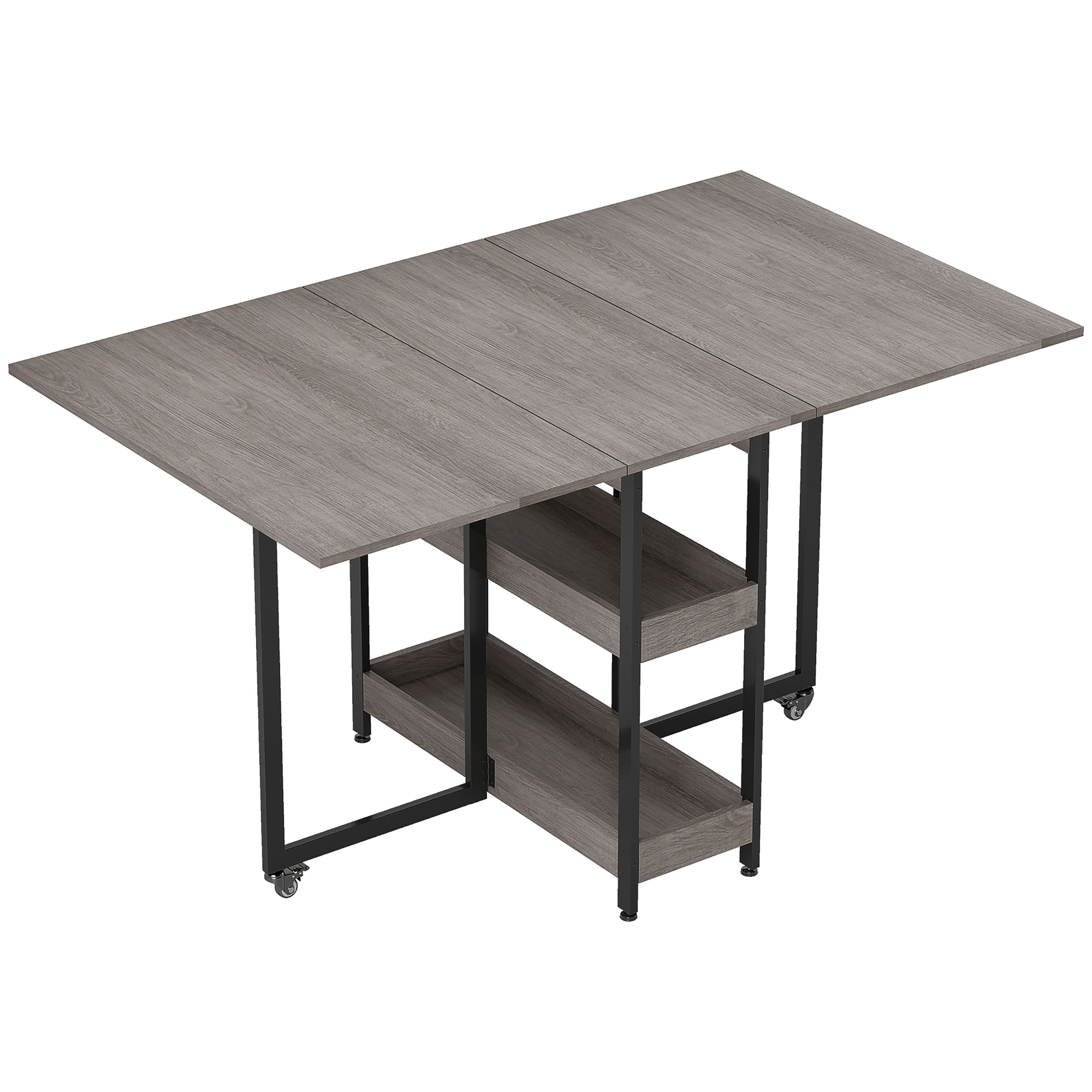Klappbarer Esstisch im Industriedesign, für bis zu 4 Personen, offene Regale, flexibel, Metall, Spanplatte, Grau