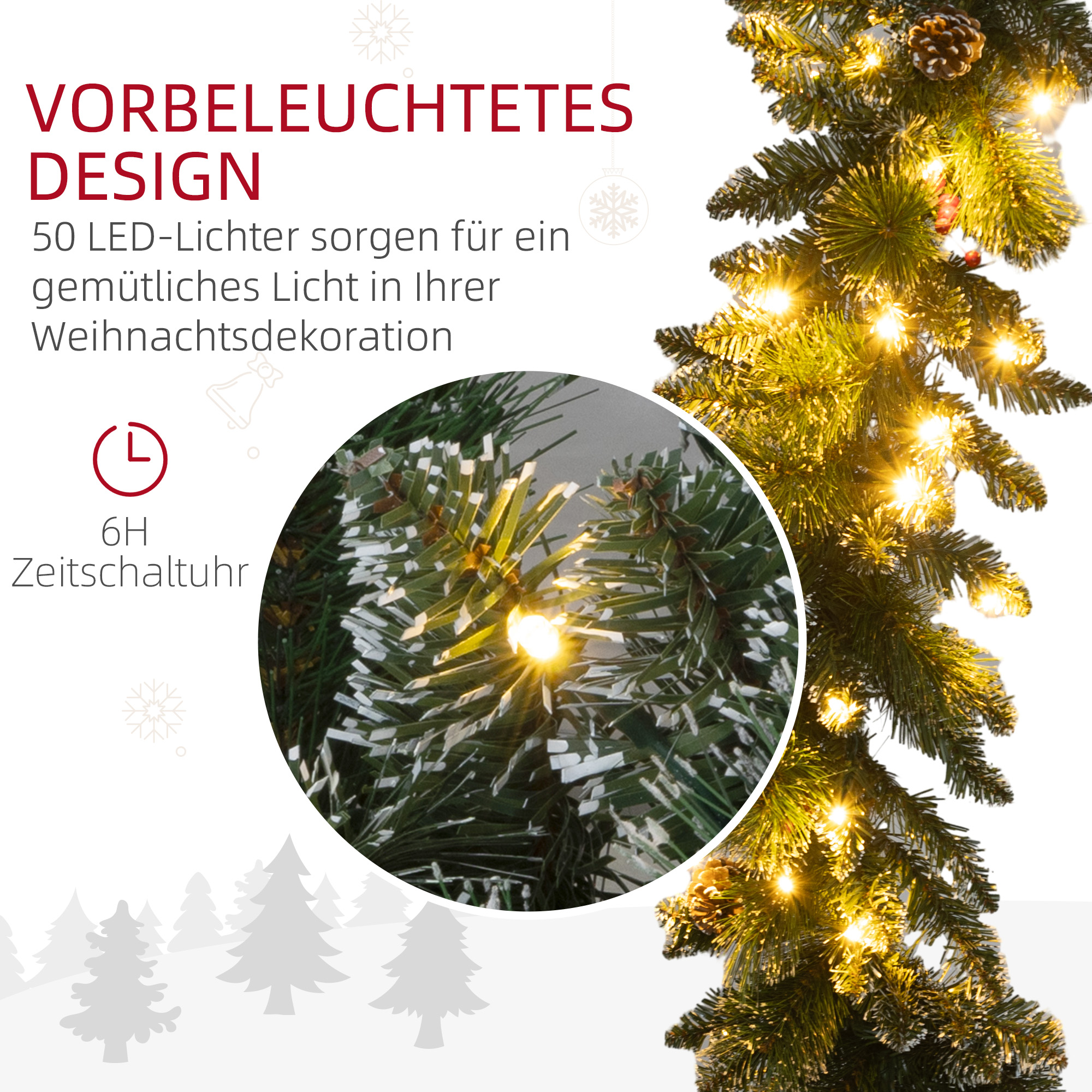 1,8 m künstliche Weihnachtsgirlande mit Lichterkette Blumendekoration Grün