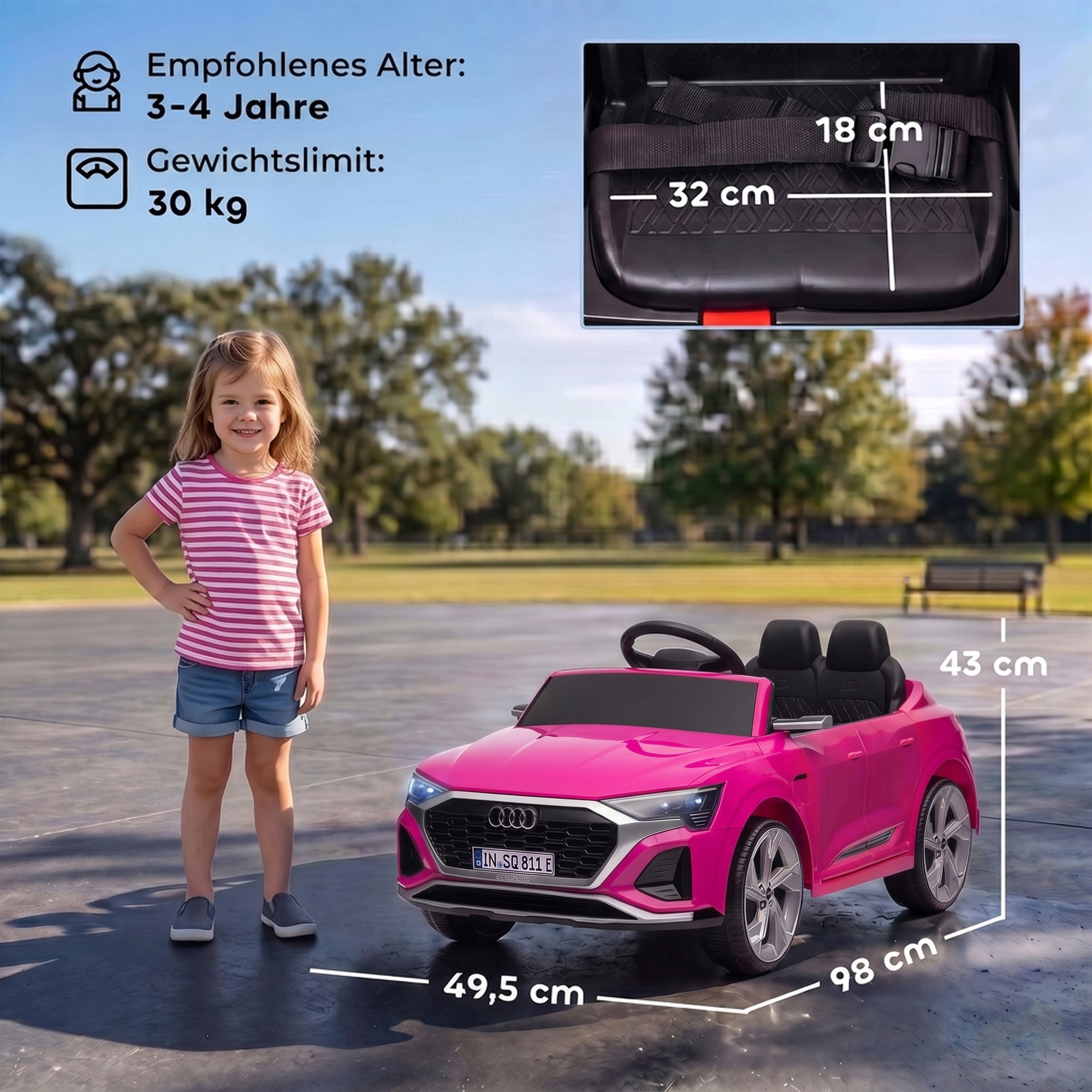 Kinder Elektroauto 12V Kinderauto mit Fernbedienung 2 Motor Sanftanlauf 4-Rad-Federung LED-Scheinwerfern Hupe Musik