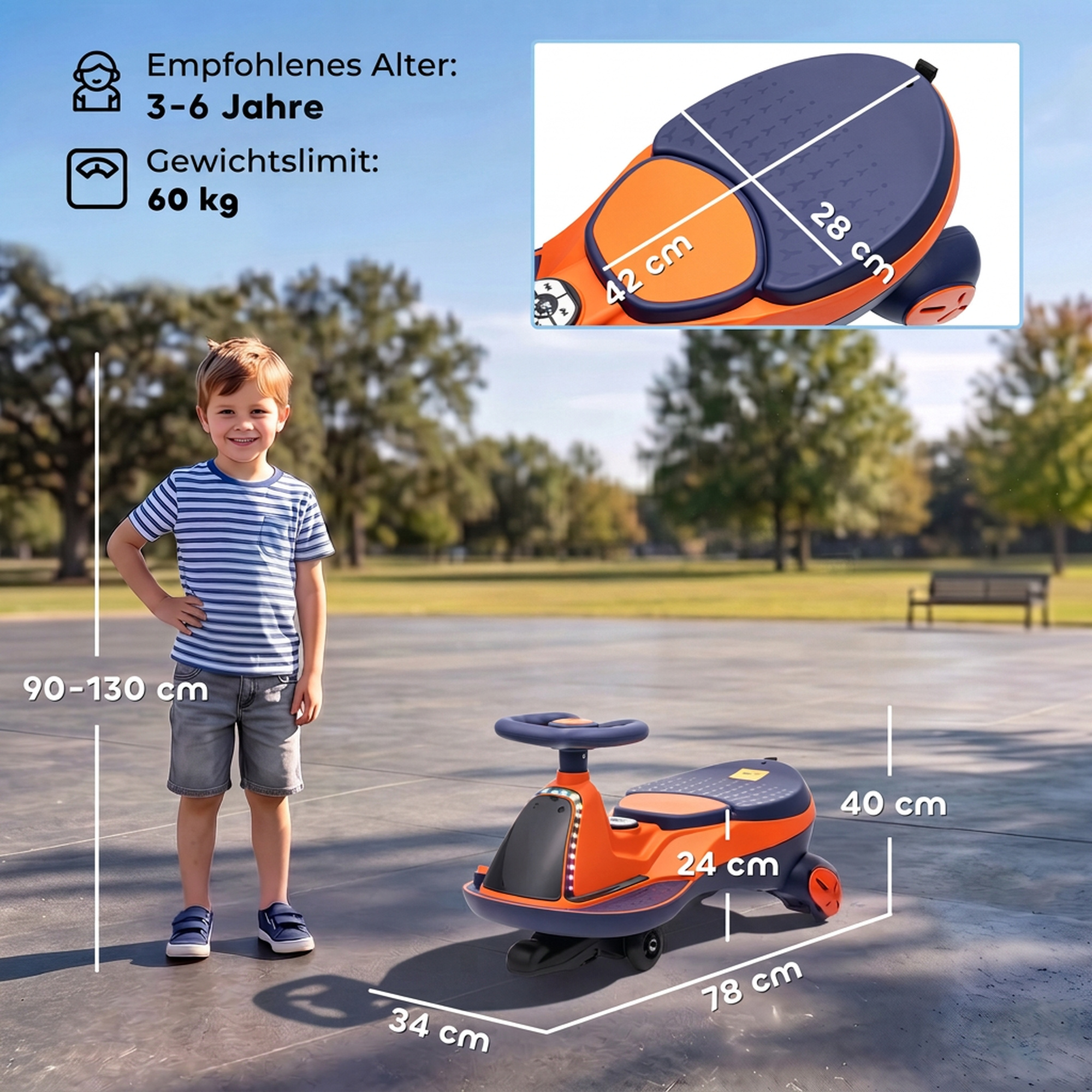 Kinder Elektroauto 12V 2-in-1 Elektrisches Rutschauto mit Lithium-Akku 2 Motoren RGB-Licht Pedal Musik 360° Lenkung