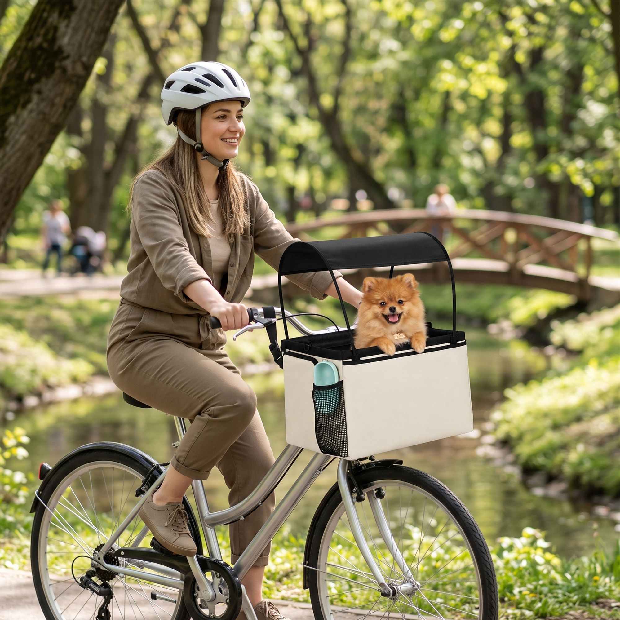 Hundekorb Fahrrad Vorne 2-in-1 Tragbarer Hundefahrradkorb mit Verdeck Sicherheitsleine Schultergurt Seitentaschen 5kg