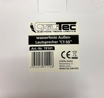 wasserfeste Außen-Lautsprecher "CT-50" / 8 Ohm, 5", 80W, 100Hz-20KHz, PAAR