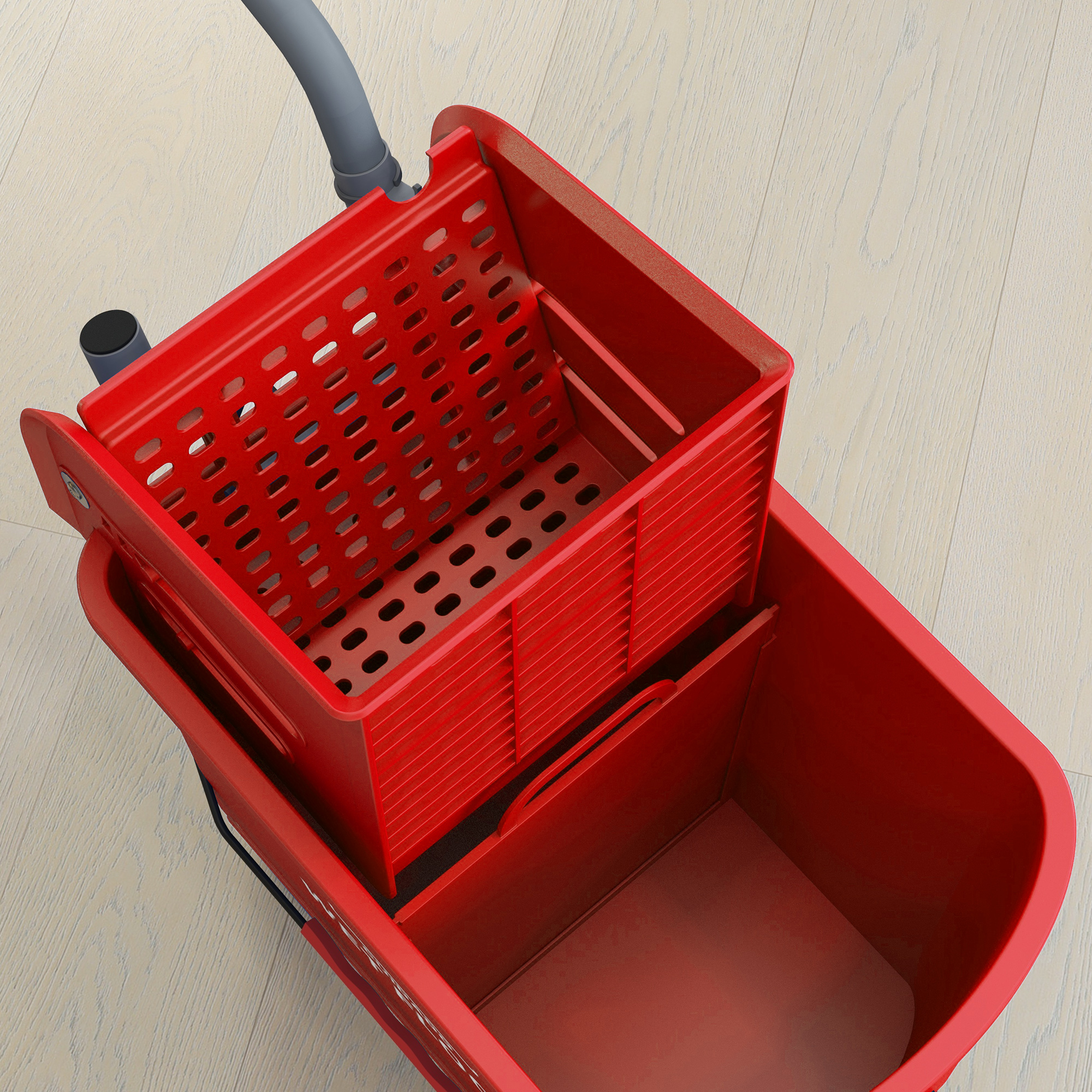 20l Mopp-Eimer mit Auswringer und Griff, Wischmopp-Eimer auf Rädern, Kunststoff, Rot