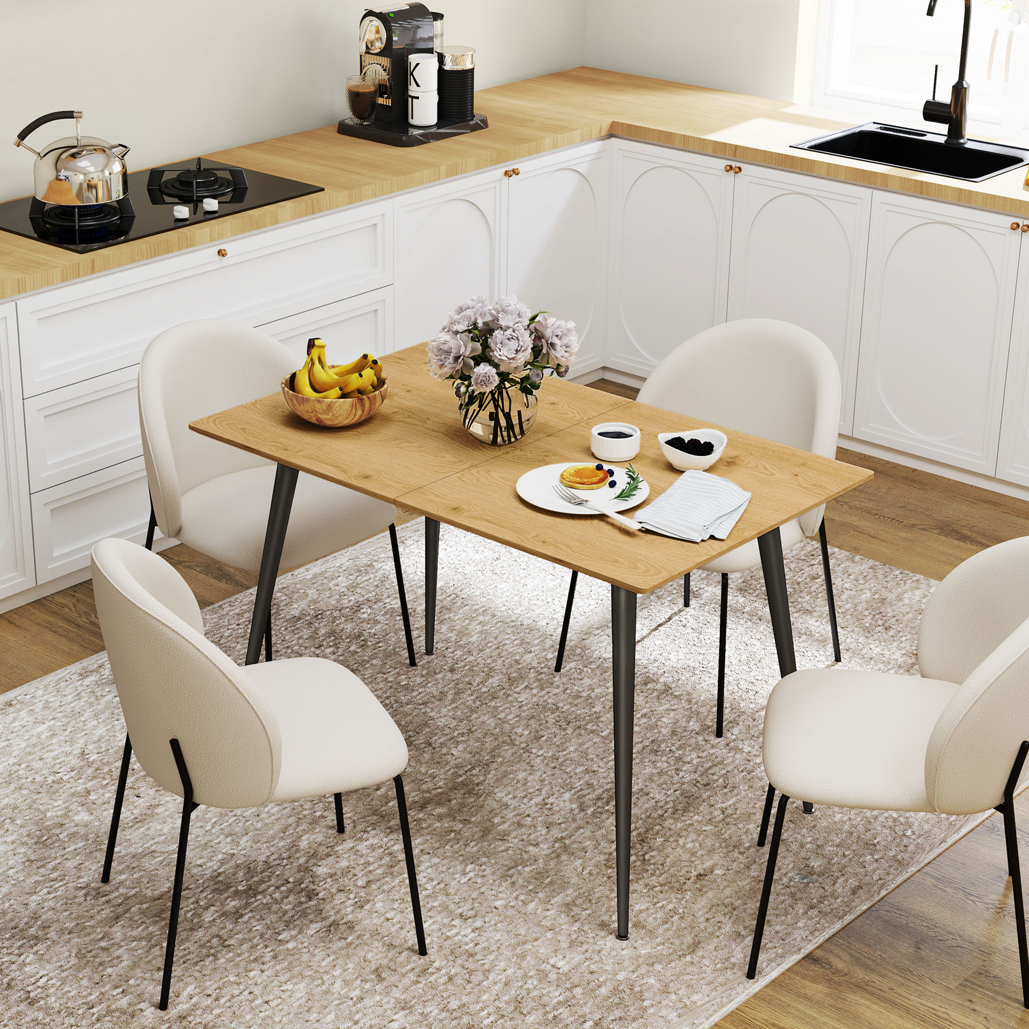 Ausziehbarer Esstisch, Erweiterbarer Tisch für 6-8 Personen, Küchentisch mit soliden Stahlbeinen