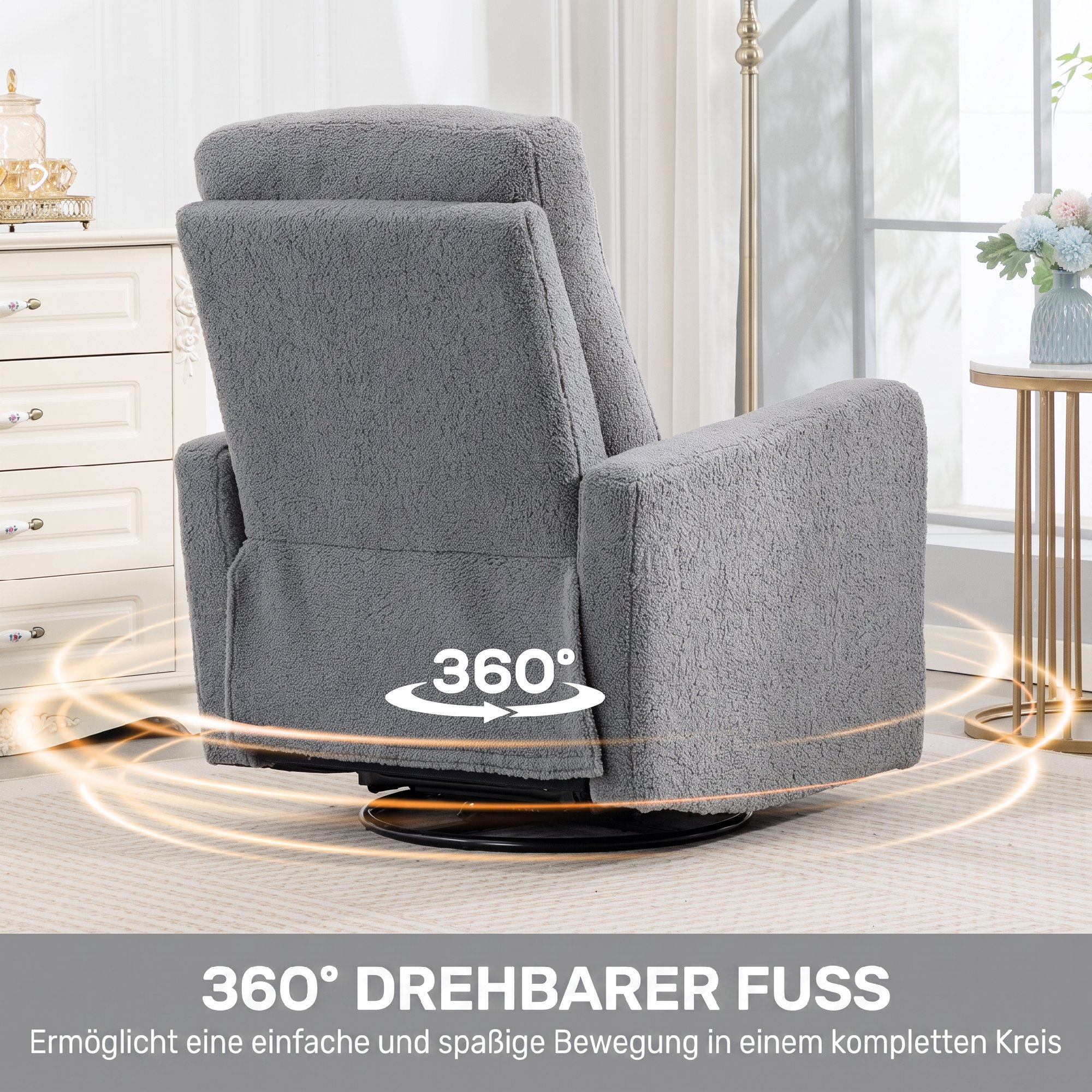 Recliner-Sessel, Entspannungssessel mit Fleece-Bezug, verstellbare Rückenlehne, Polstersessel, Stahl, Grau