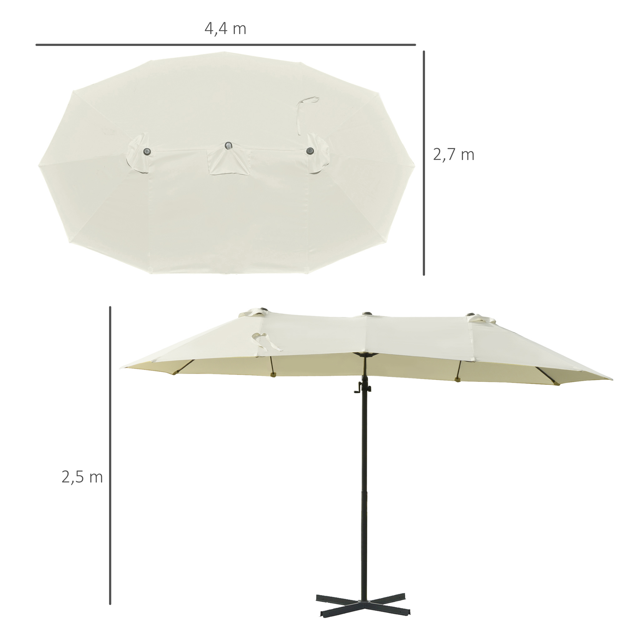 Doppelsonnenschirm Ampelschirm Doppelschirm mit Kurbel Verstellbarer Gartenschirm Sonnenschutz Metall Cremeweiß 440 x 270 x 250 cm