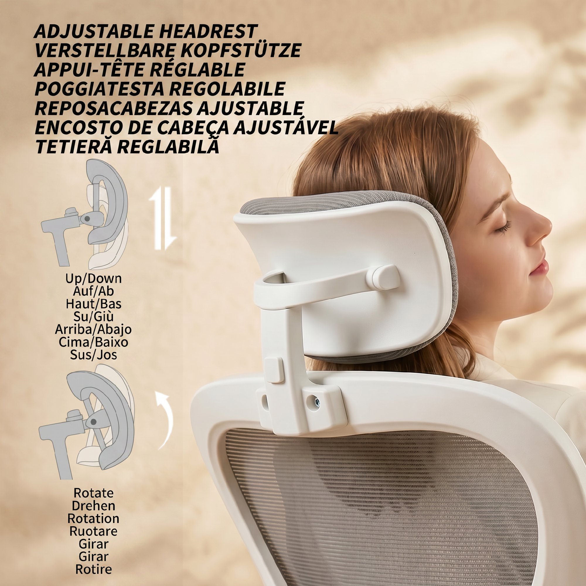 Bürostuhl Ergonomischer Schreibtischstuhl mit Hochklappbaren Armlehnen, Verstellbarer Lendenwirbelstütze Grau
