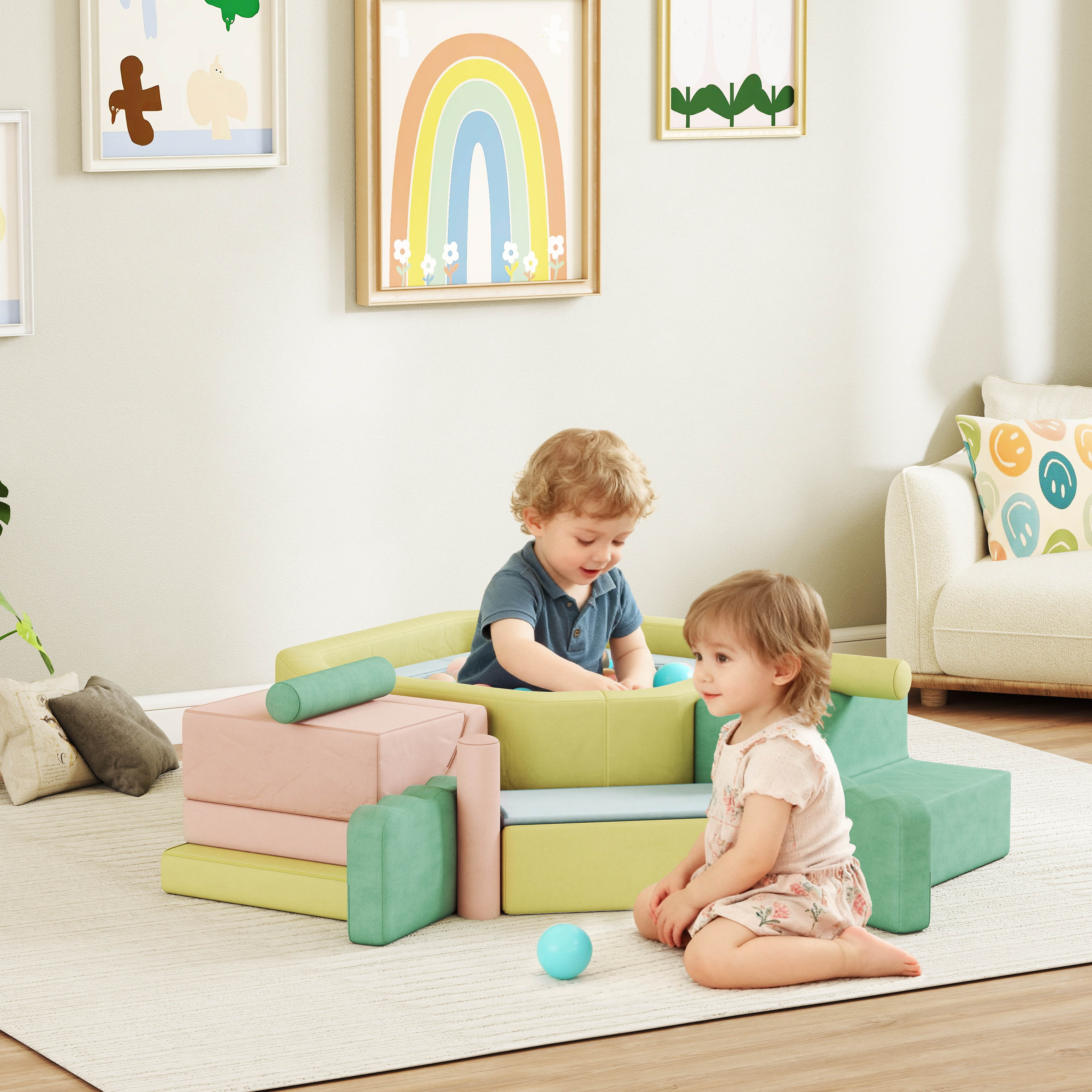 15-teiliges Softbaustein-Set, 200 Kunststoff-Bälle, Bällebad für Kleinkinder, Indoor, Schaumstoff, Bunt