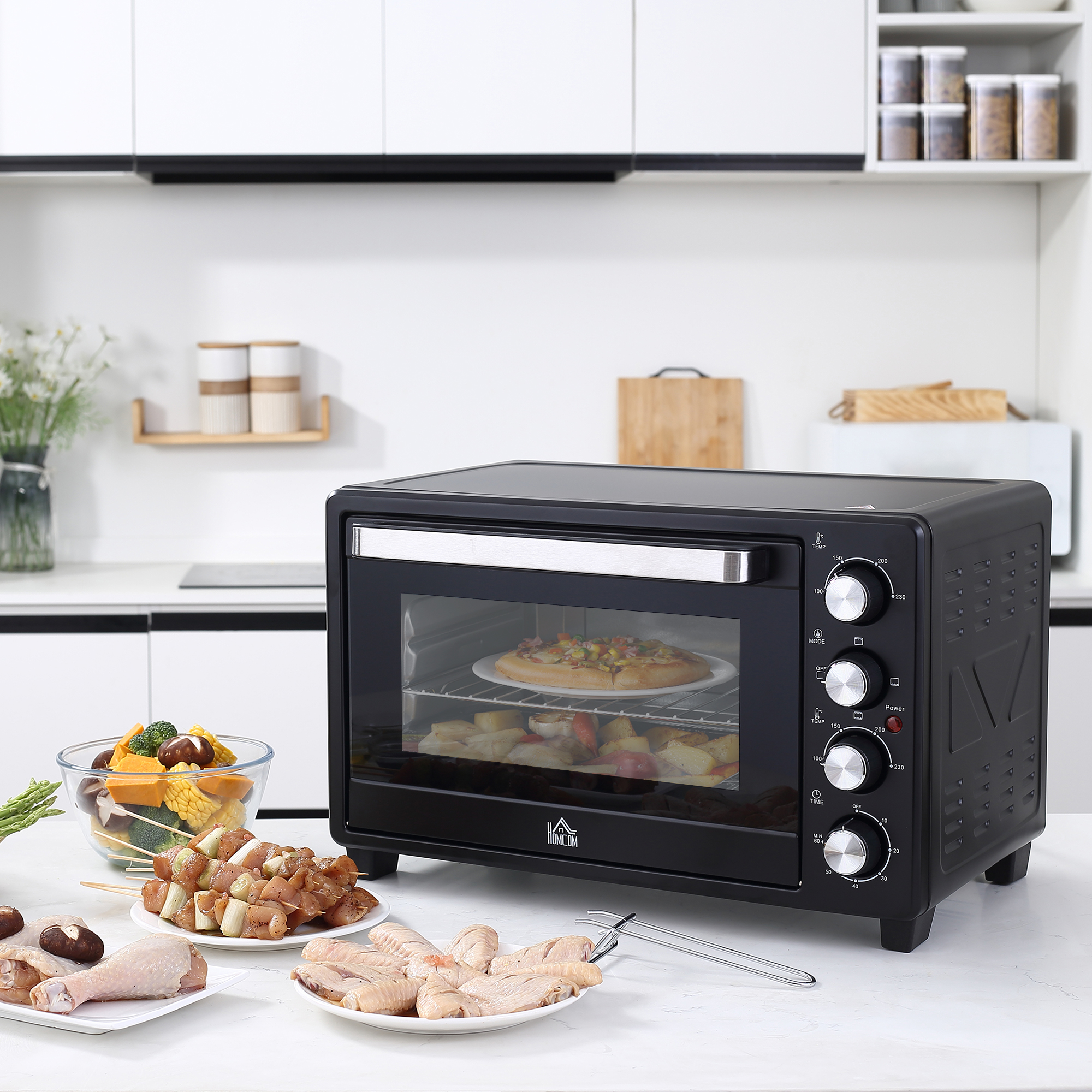 Mini-Ofen Toasterofen, 1 Backblech, 1 Grilrost, Timer-Funktion, Schwarz