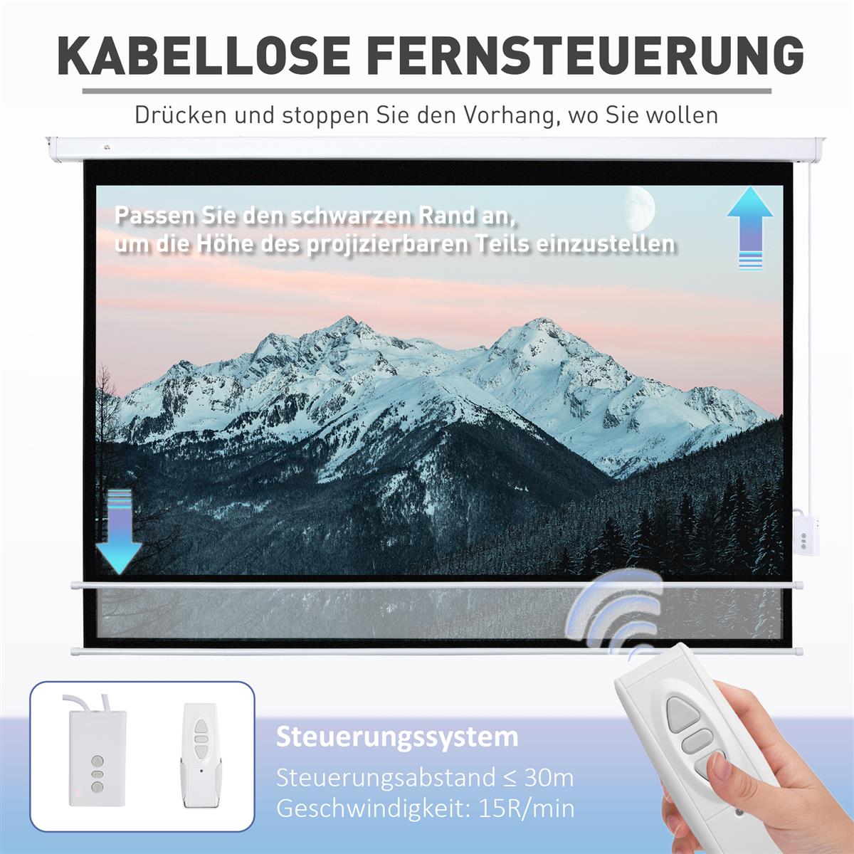 Beamer-Leinwand 247 x 168 cm 100 Zoll 16:9 HD 4K Projektionsleinwand Elektrisch mit Fernbedienung, Weiß