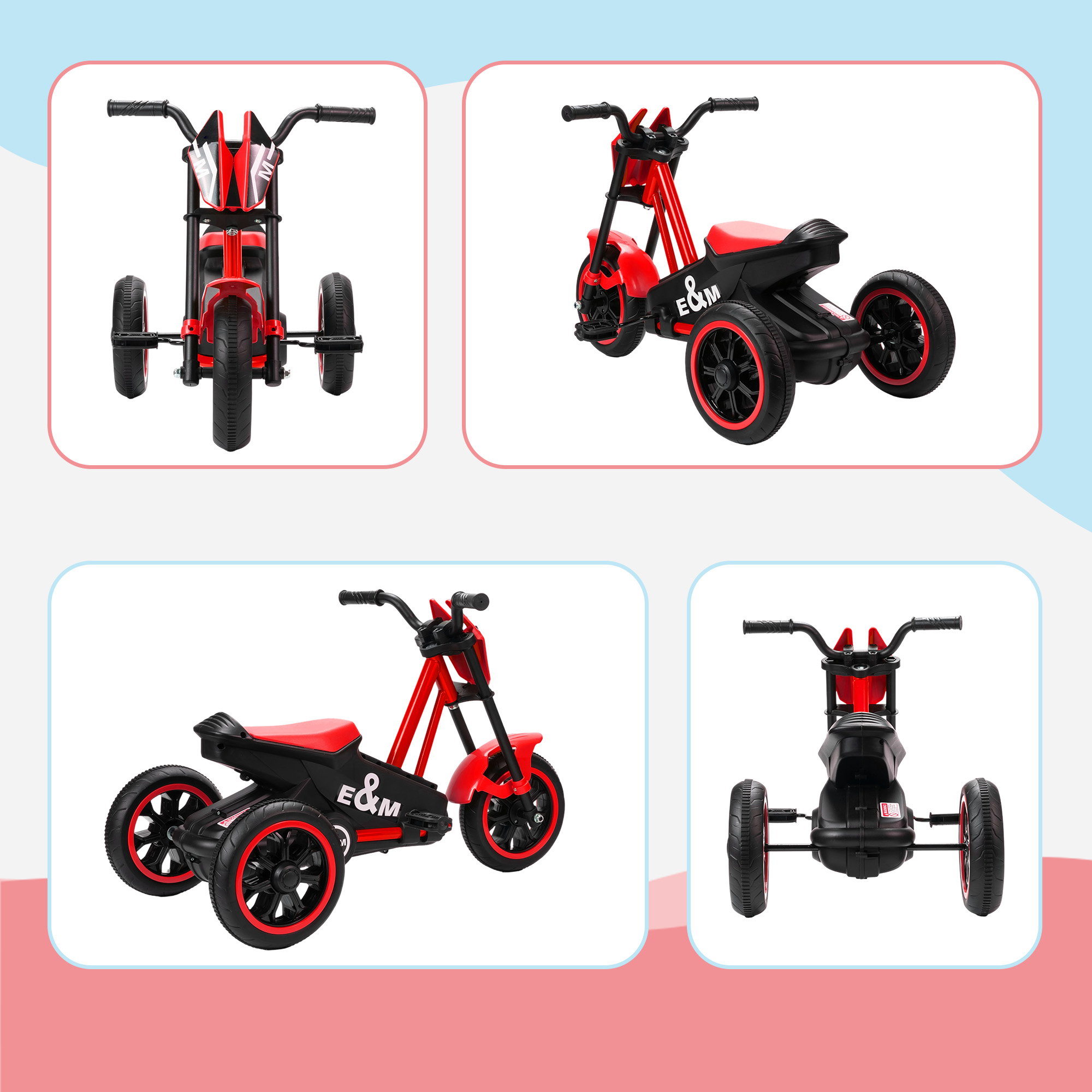 Dreirad, Kinderfahrrad, Laufrad, Kinderrad mit Pedal, Lauffahrrad für Kinder 18-36 Monaten, Stahl, 79x44x50 cm, Rot