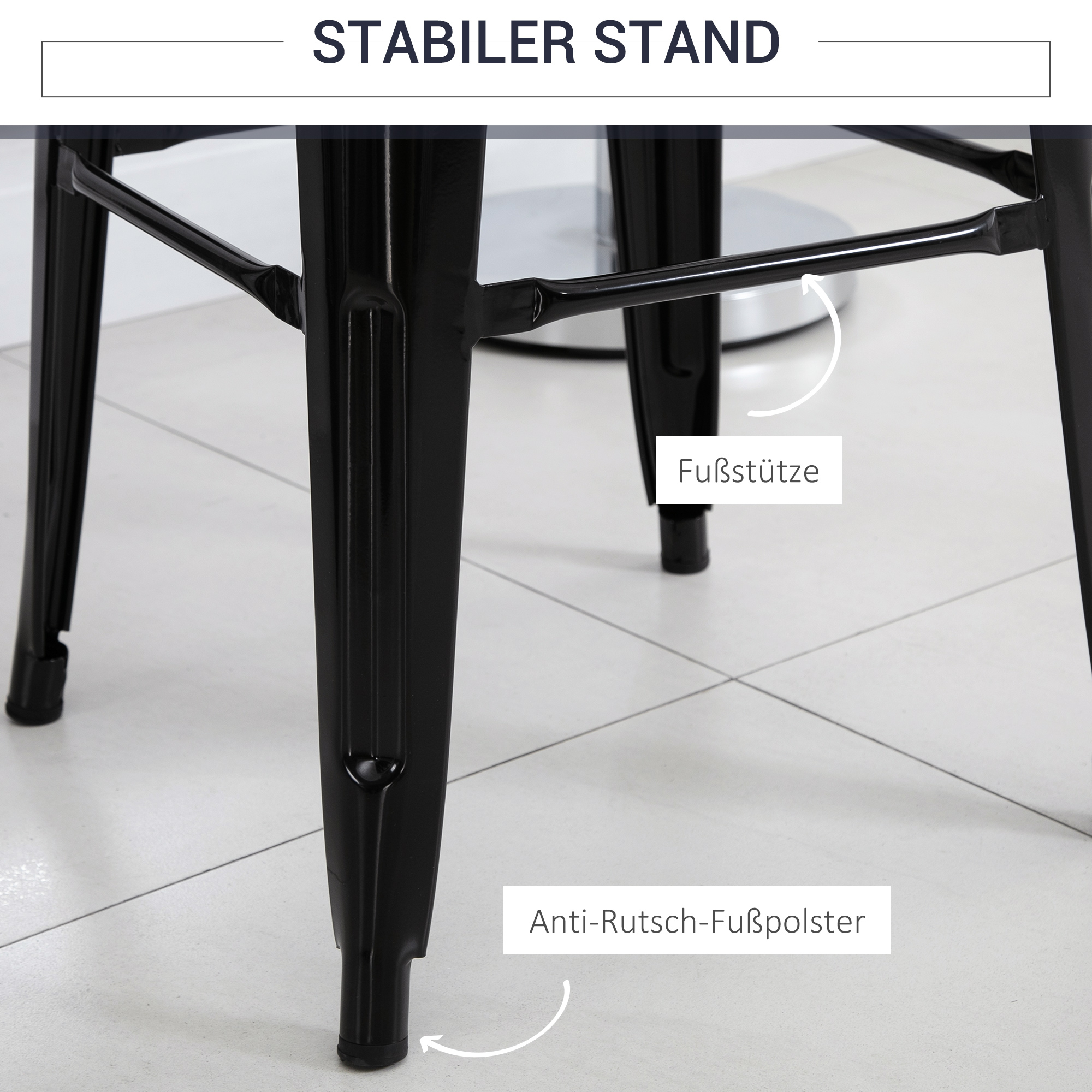 4er-Set Barhocker aus Metall, für drinnen und draußen, stapelbares Design, Schwarz