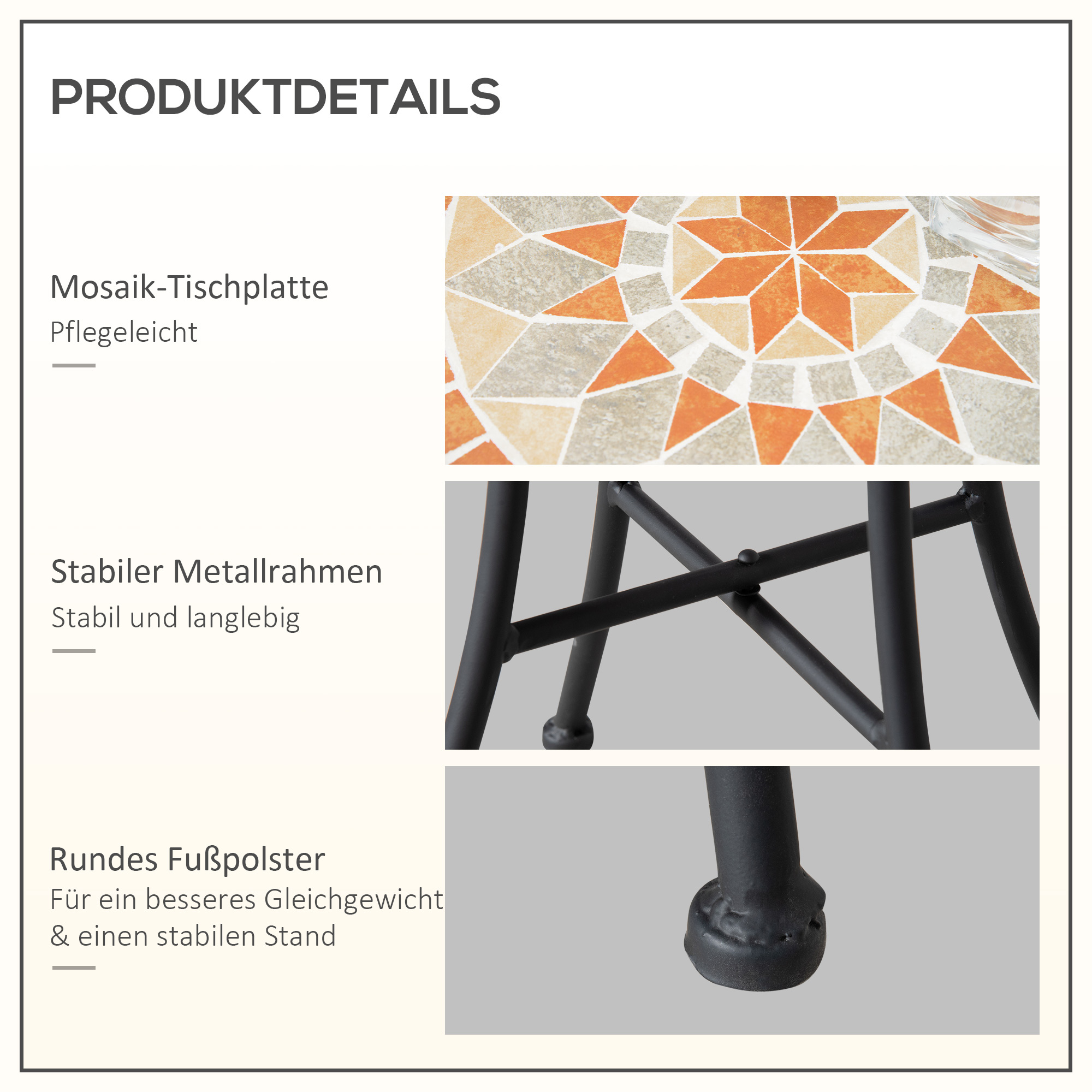 Beistelltisch Gartentisch Ø35,5cm Rund wetterfest im Mesh-Stil Balkontisch mit Mosaik-Muster Metall Campingtisch Kaffeetisch für Wohnzimmer Büro Outdoor Indoor Gelb+Grau