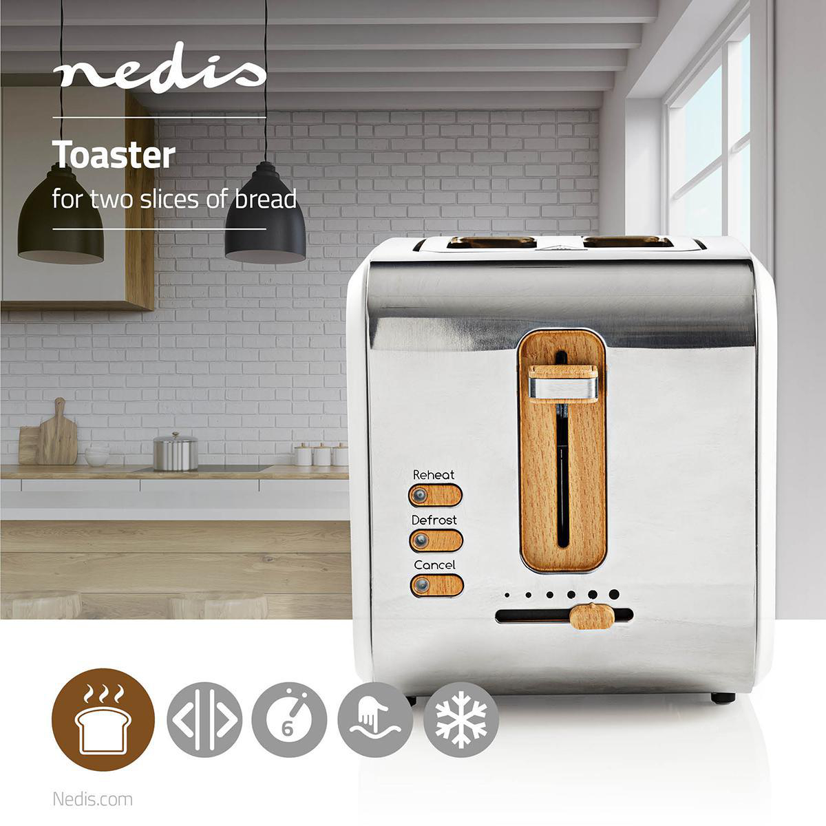 Toaster | Soft Touch Serie | 2 Brotscheiben | 2 Steckplätze | Bräunungsstufen: 6 | Auftaufunktion | Weiss