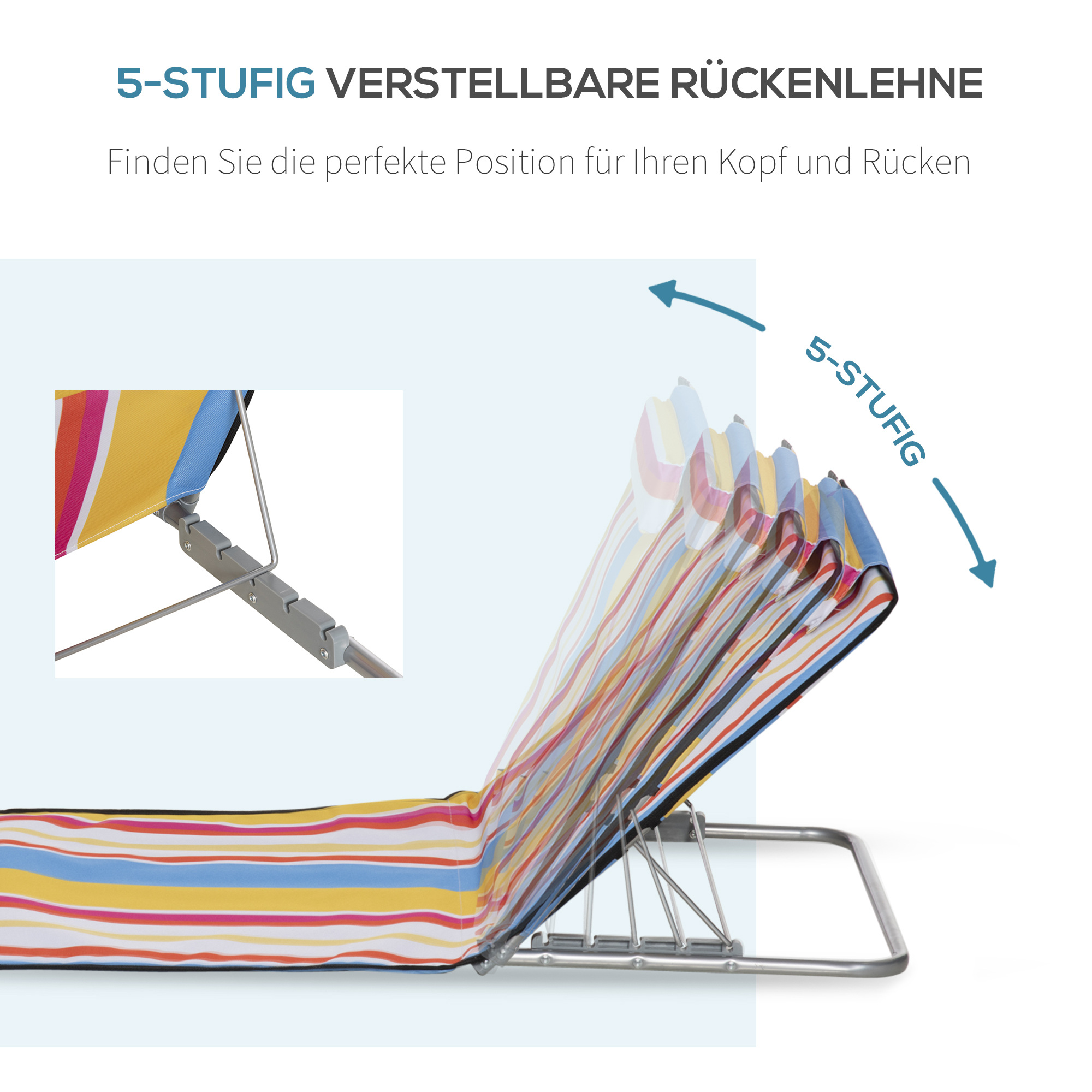 2er-Set Strandmatte, verstellbar, faltbar, 124L x 53B x 37-50H cm, Mehrfarbig