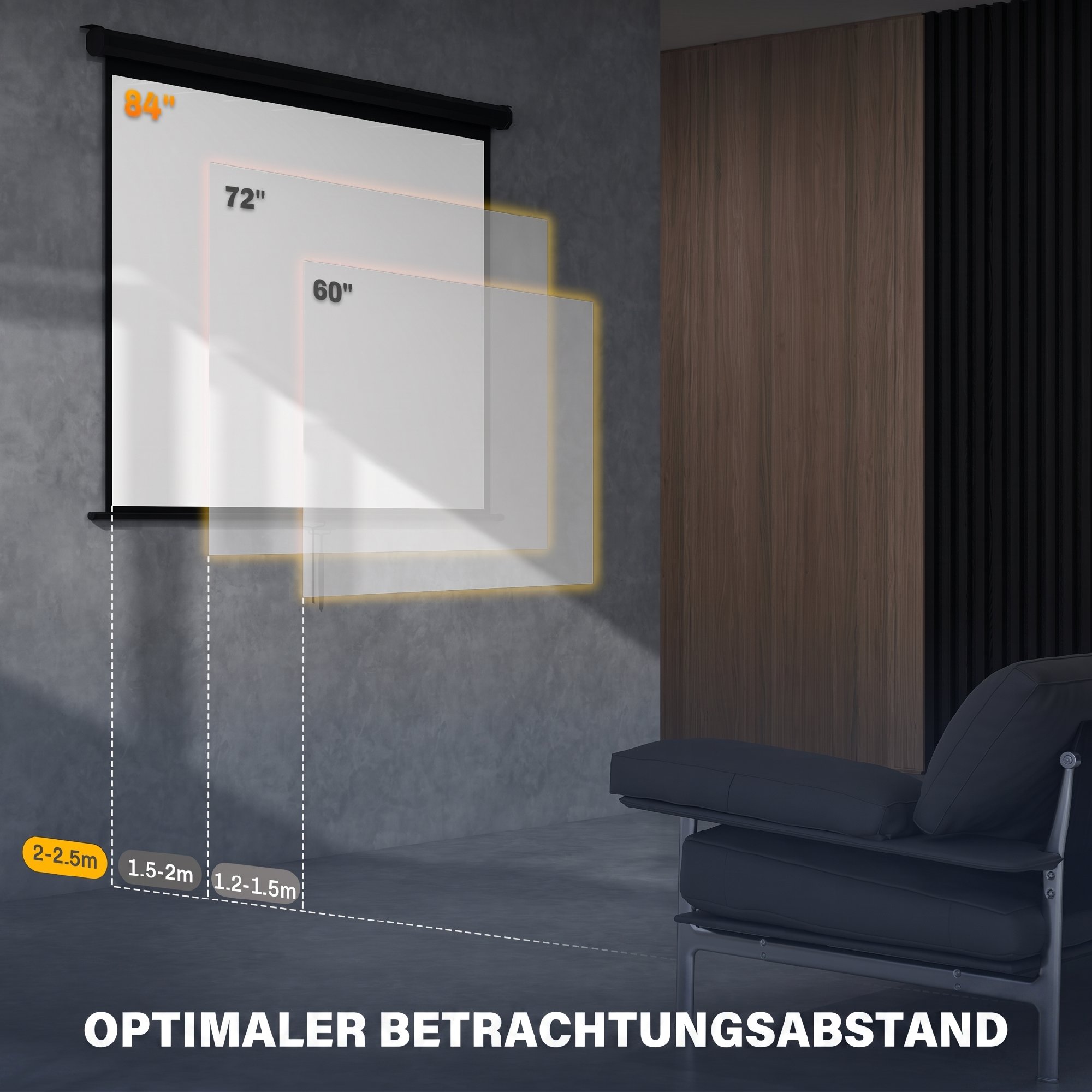 Beamer Leinwand 171 x 128 cm 84 Zoll 4:3 HD 4K Projektionsleinwand Kunststoff, Metall Heimkino