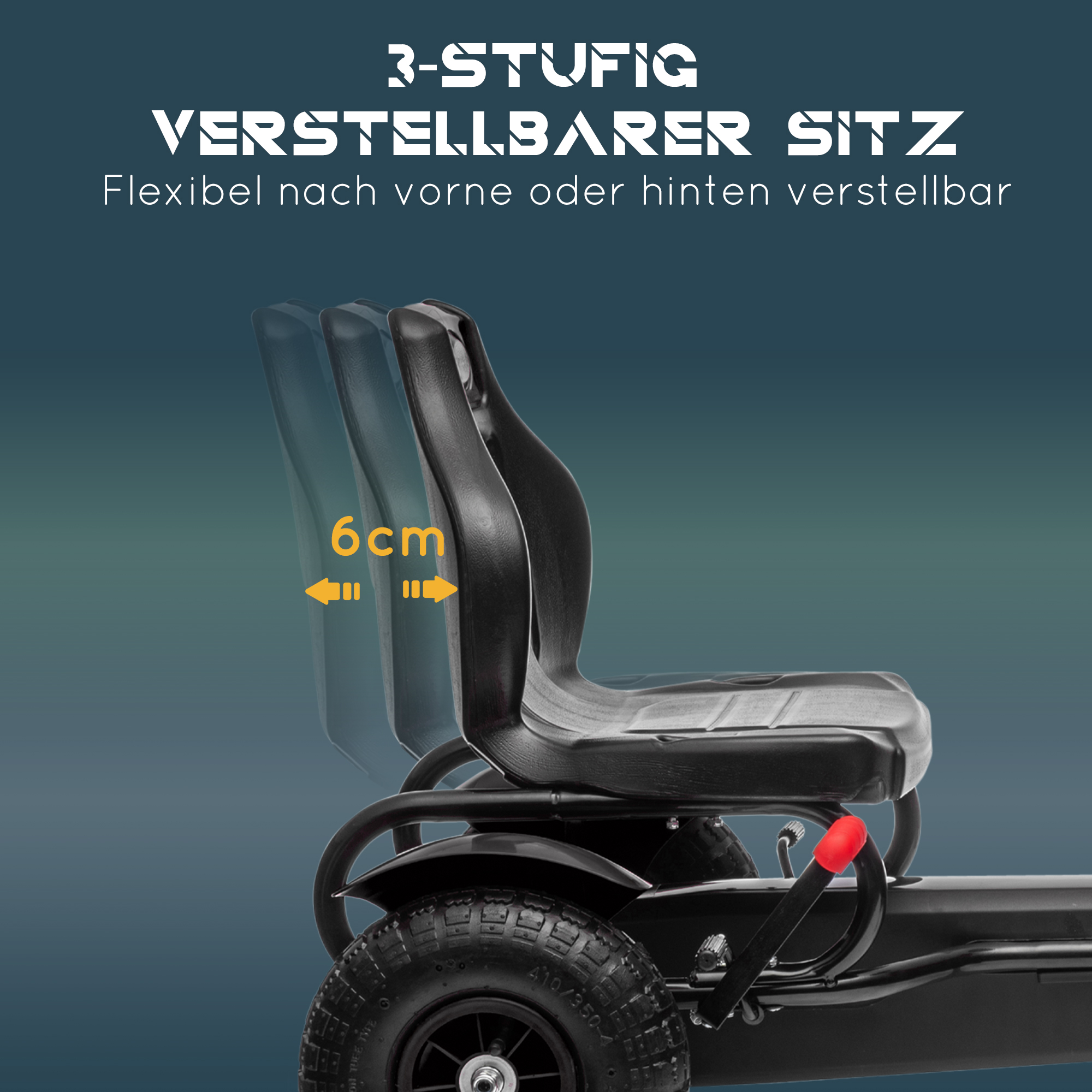 Kinder-Gokart, verstellbarer Sitz, Handbremse, ab 5 Jahren, 121 x 58 x 61 cm, Schwarz