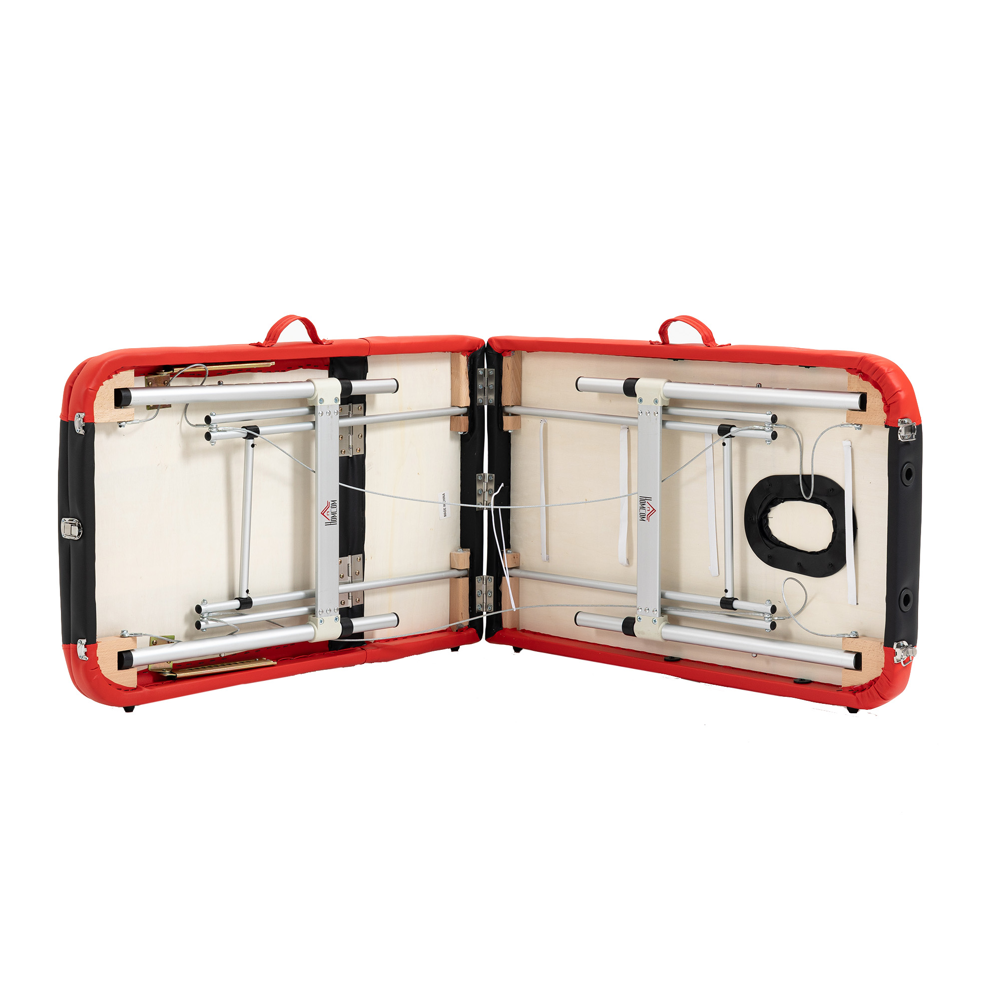 mobile Massageliege 3 Zonen Klappbar Massagetisch mit Kopfstütze Armlehne Tragetasche höhenverstellbare Aluminium Massagebett tragbar inkl. Zubehör Massagebank bis 225 kg Belast Rot