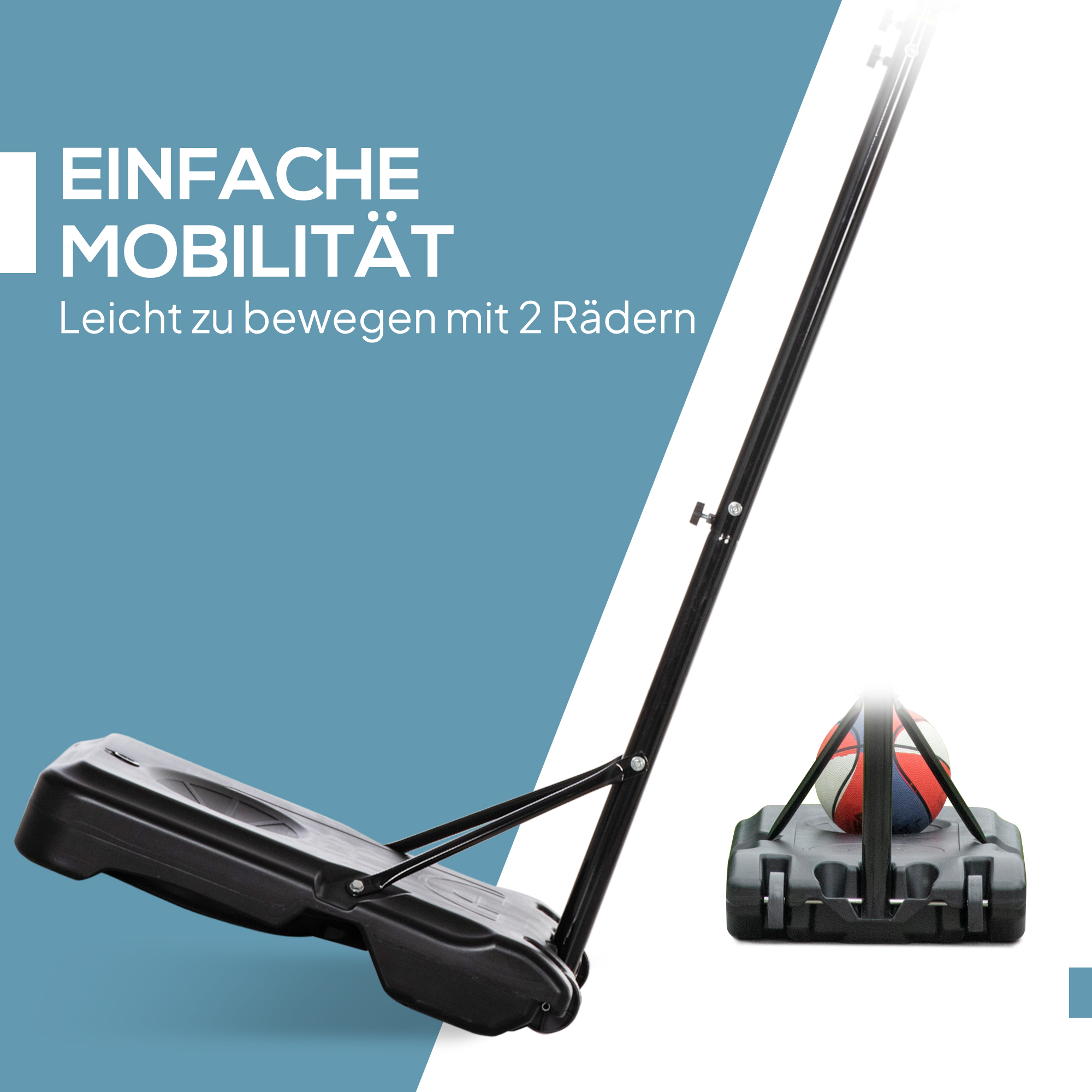 Basketballkorb Outdoor für Jugendliche, 160-210 cm Höhenverstellbarer Basketballständer mit Rollen