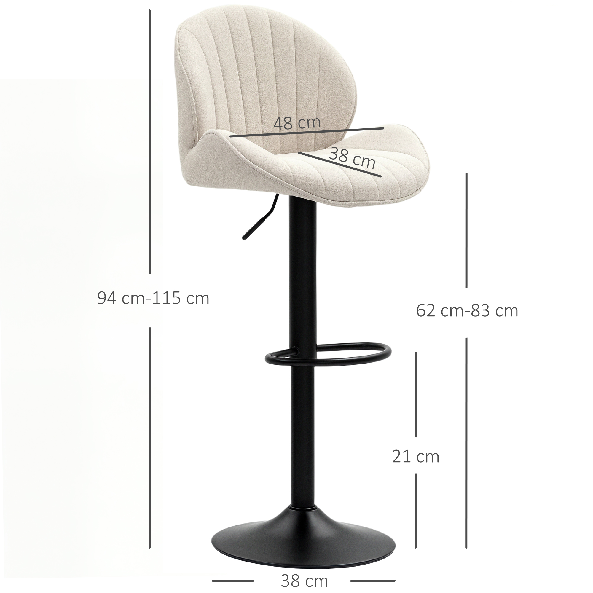 2er-Set Barhocker, Stoffbezug, verstellbare Sitzhöhe, drehbar, Stahlrahmen, Beige