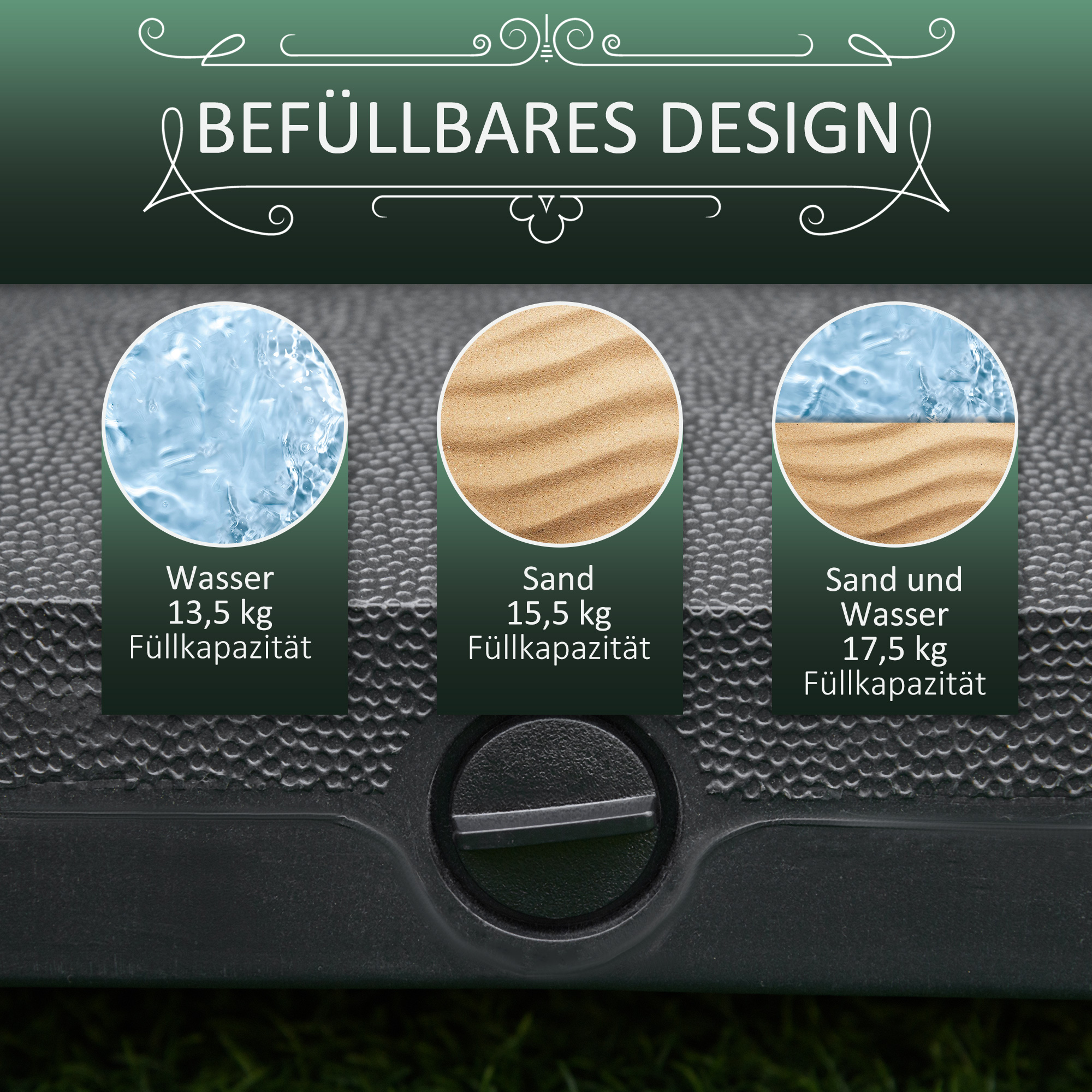 Sonnenschirmständer befüllbar bis 20 kg Sonnenschirm mit Roller Schirmständer für Schirmstangen 22-38 mm Sonnenschirmfuß für Garten Terrasse Balkon Schwarz