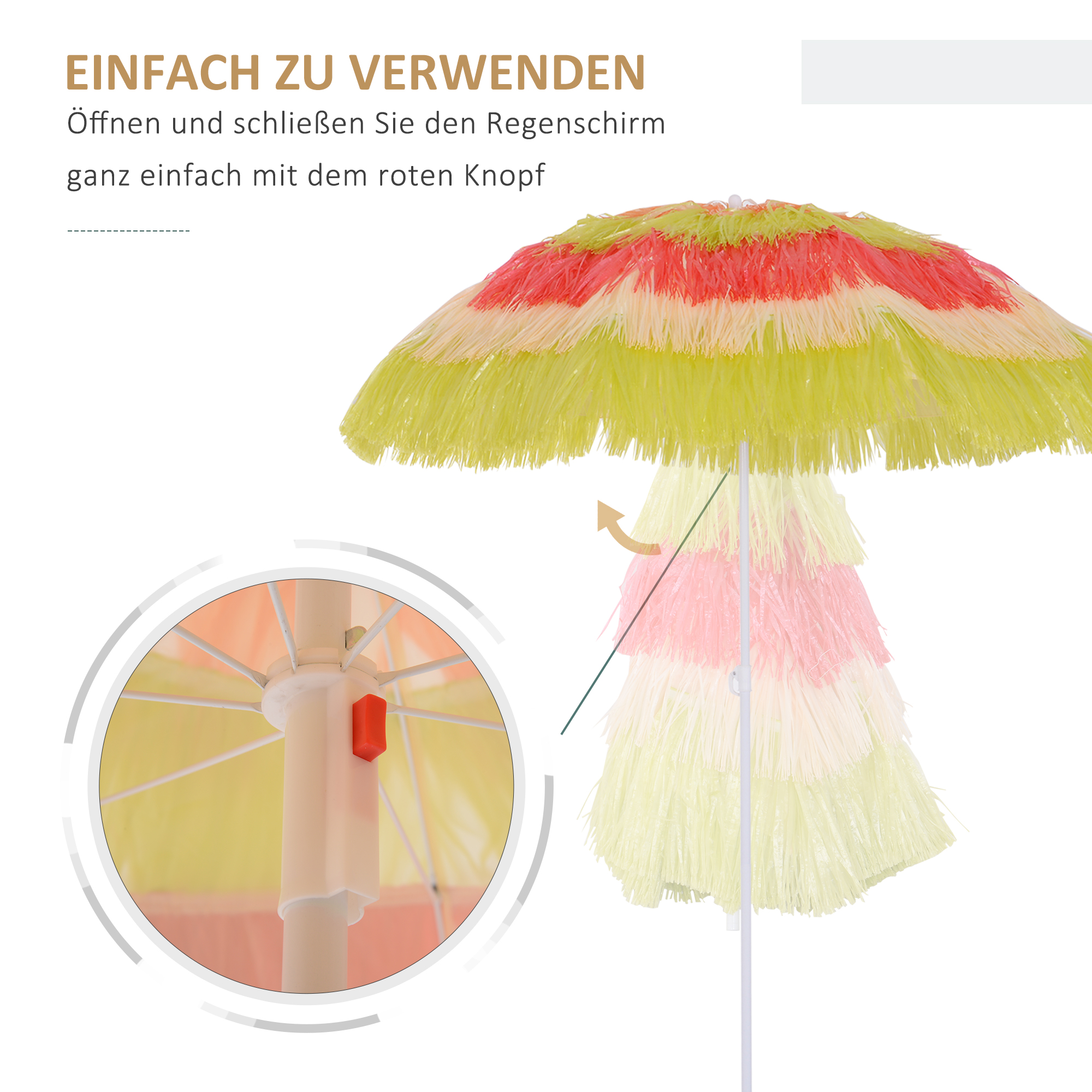 Hawaiischirm, Sonnenschirm, Gartenschirm, höhenverstellbar, neigbar, bunt, Ø160 x 190cm