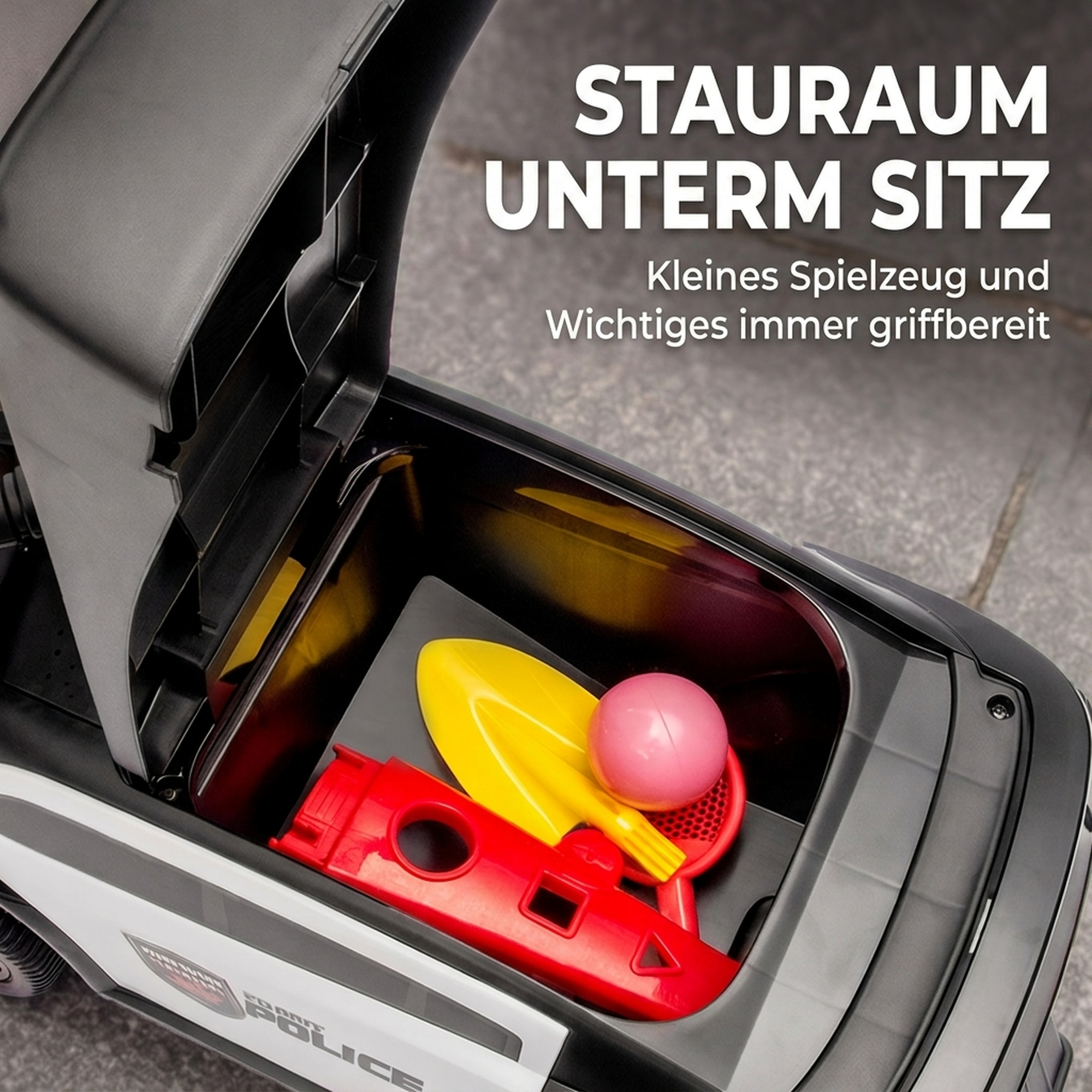 Rutschauto Kinder Polizei Rutschfahrzeug mit Musik Licht Anti-Kipp-Schutz & Stauraum unter dem Sitz 18-36 Monate Schwarz