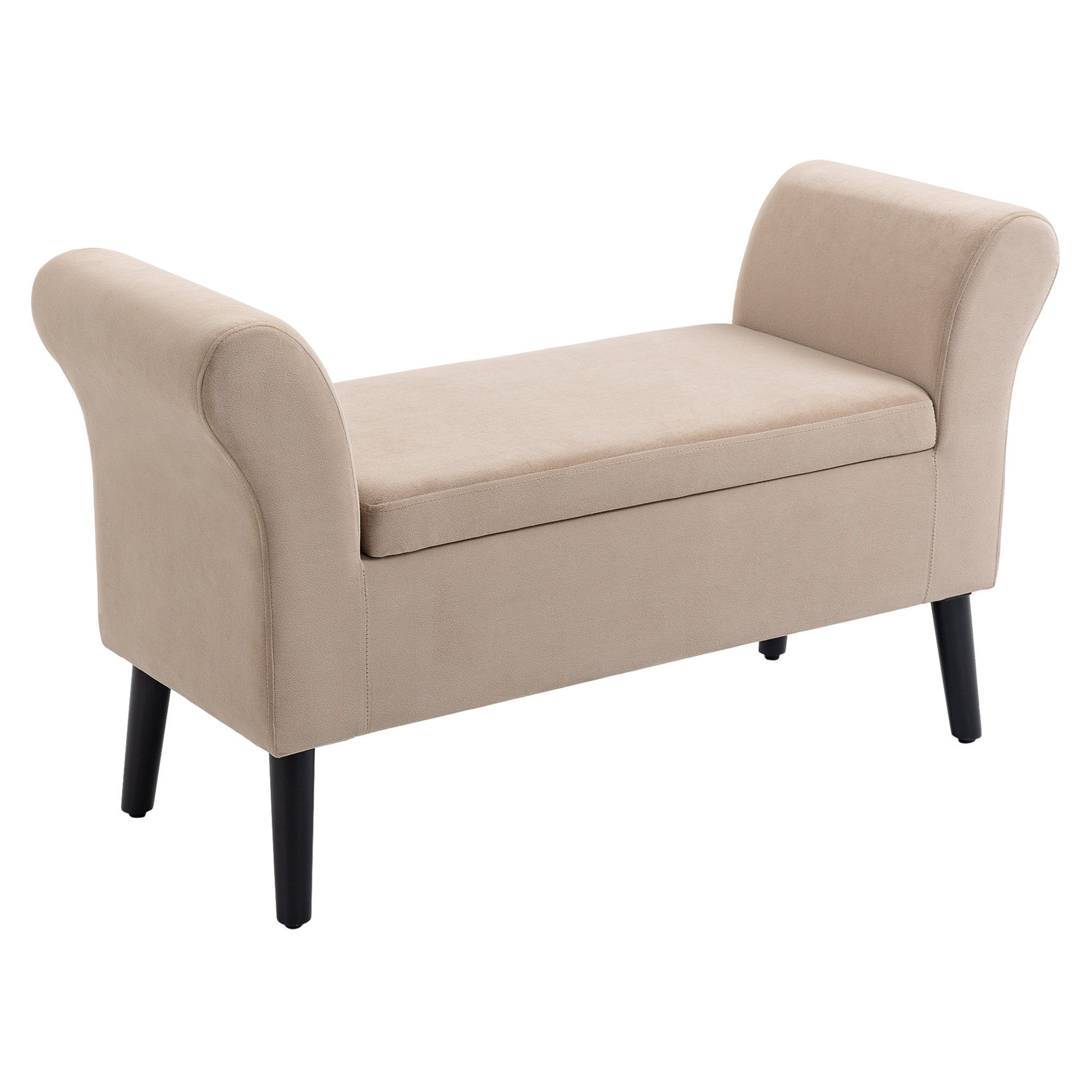 Polsterbank mit Stauraum, Truhenbank mit Armlehnen, 46 cm Sitzhöhe, samtartiges Polyester, 111,5 x 41 x 65 cm, Beige Polsterbank mit Stauraum, Truhenbank mit Armlehnen, 46 cm Sitzhöhe, samtartiges Polyester, 111,5 x 41 x 65 cm, Beige