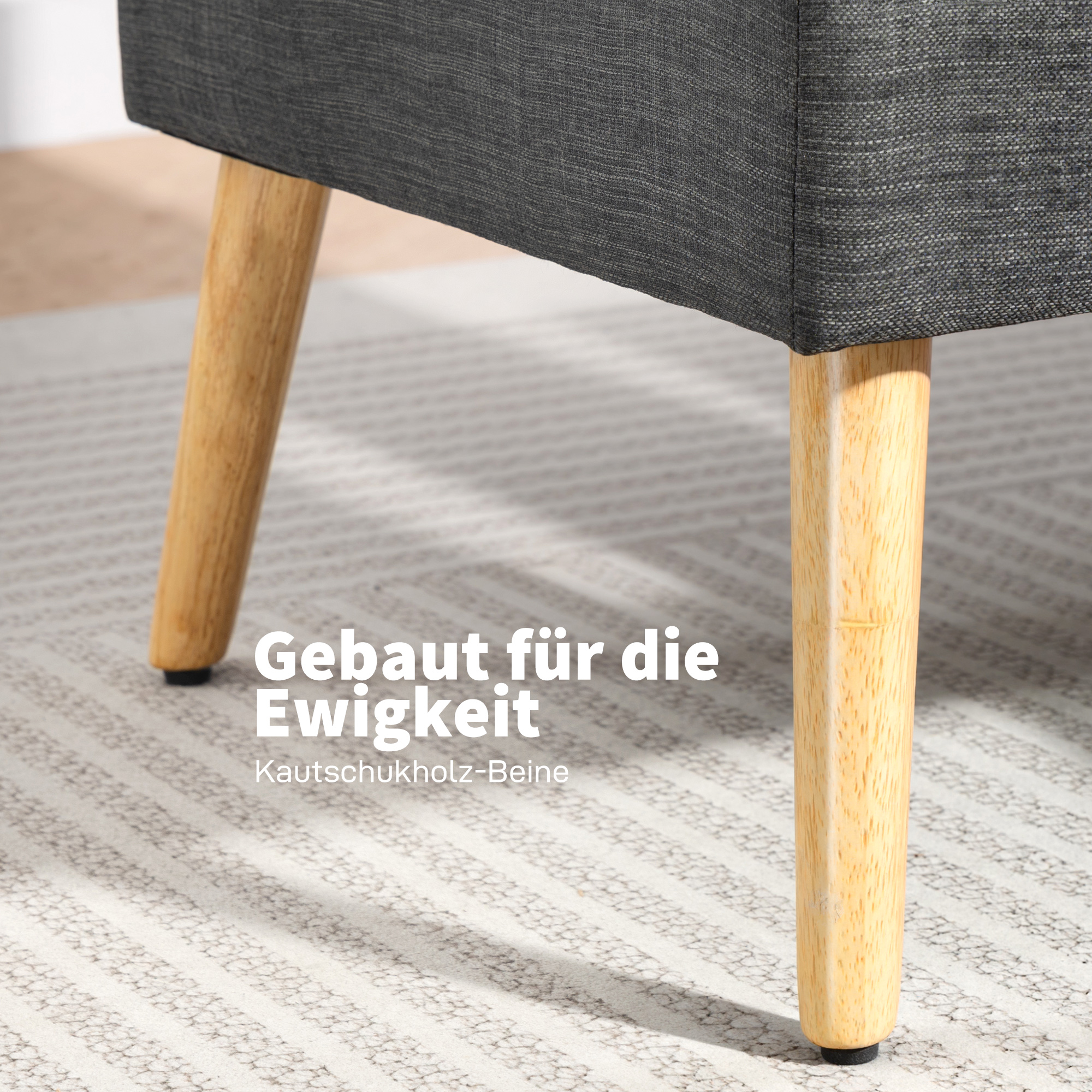 2-Sitzer-Sofa, getuftete Rückenlehne, Holzbeine, dicke Polsterung, Leinenoptik, für kleine Räume, Grau