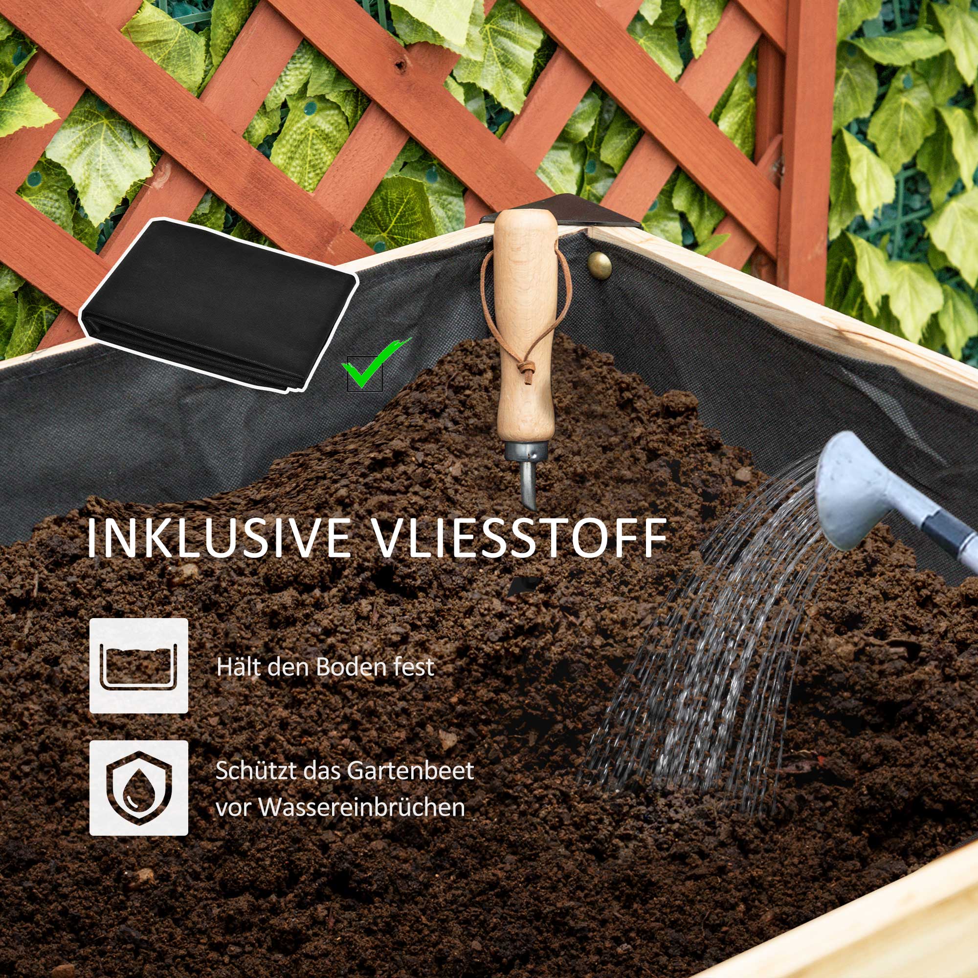 Hochbeet Pflanzkasten Blumenkasten Blumentopf Kräuterbeet mit Vliesstoff Massivholz Stahl Natur+Schwarz 120 x 60 x 74 cm