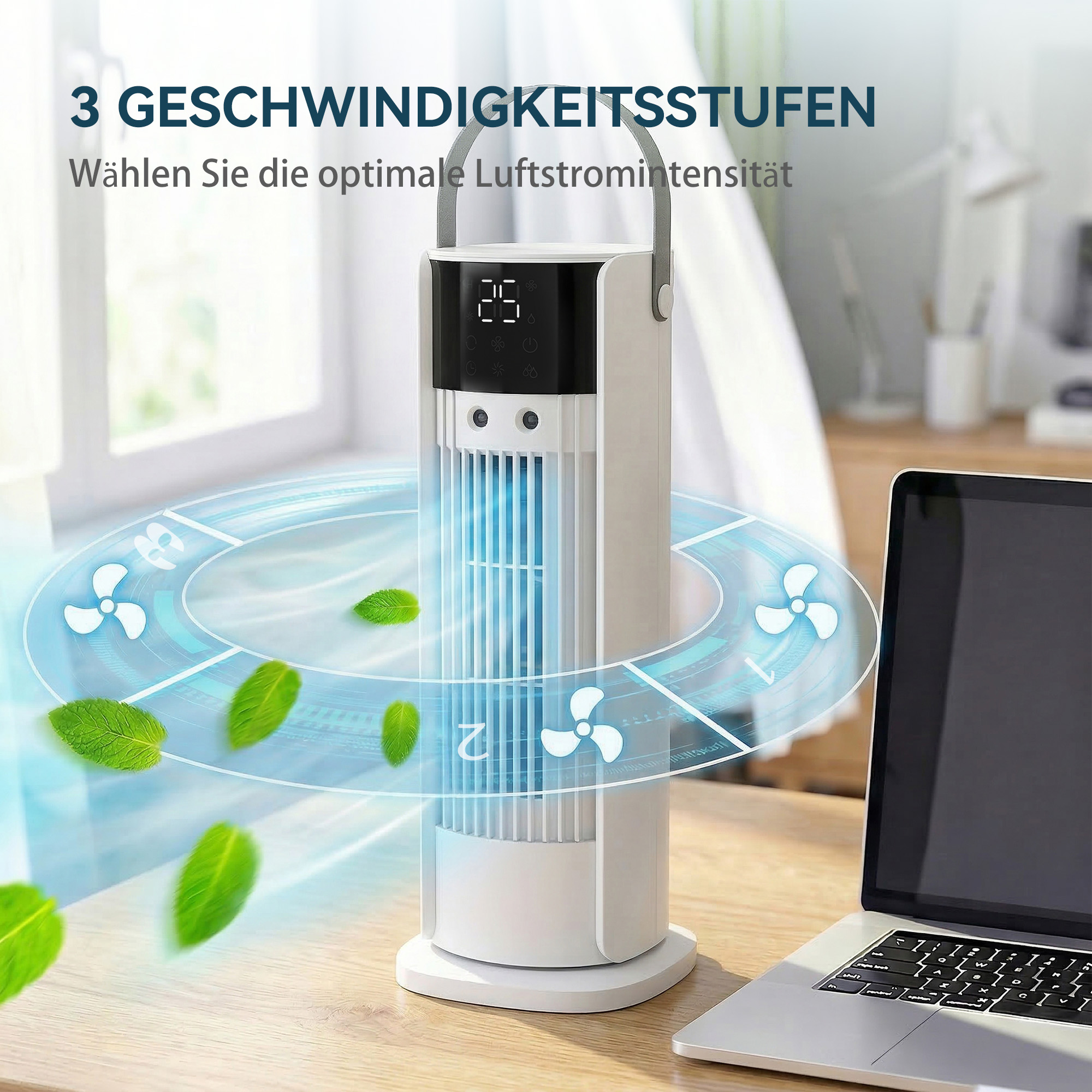 Turmventilator für das Schlafzimmer, 40 cm Tischventilator mit Nebelfunktion, 3 Geschwindigkeiten, 90° Oszillation Timer