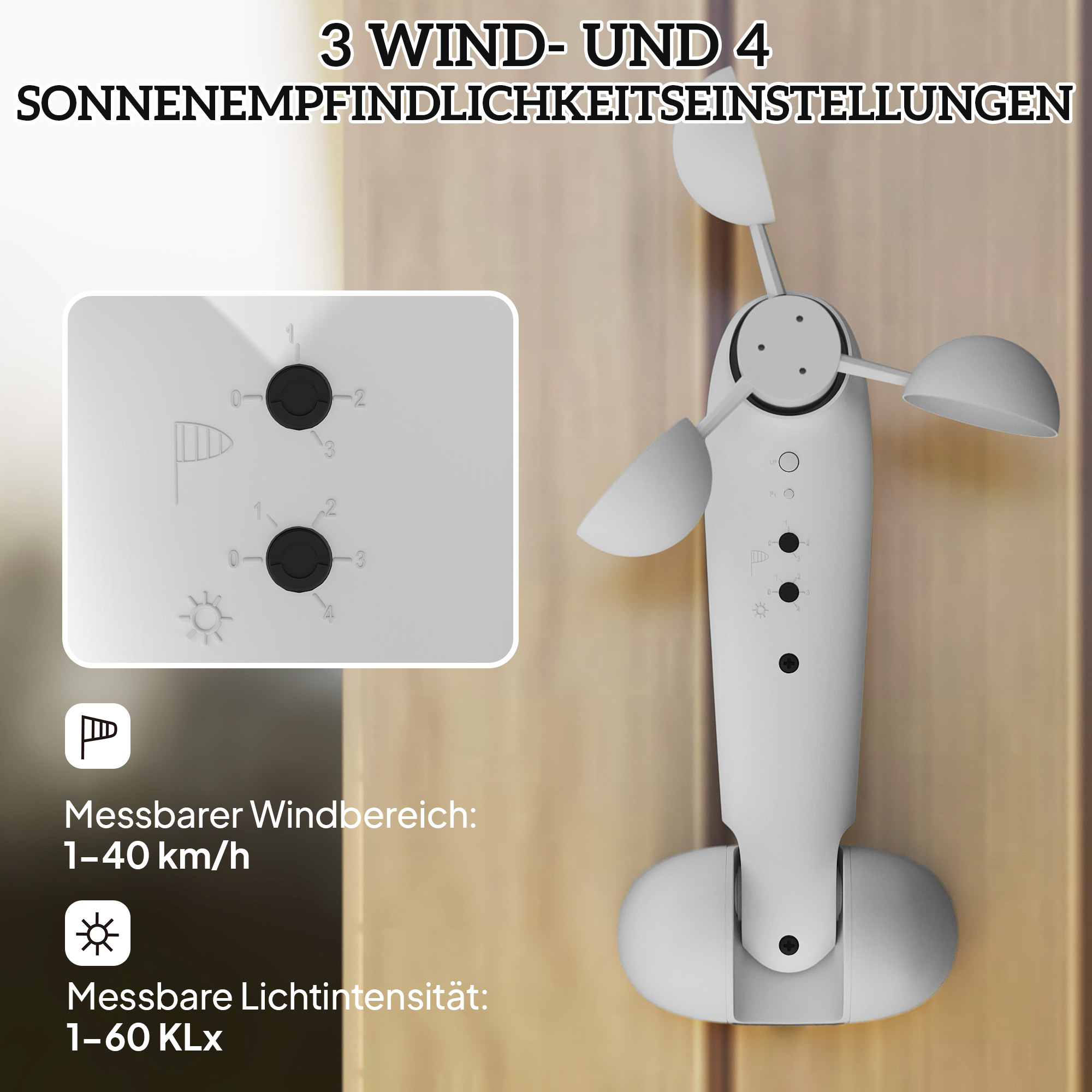 Sonnensensor Windsensor Wetterstation Außensensor Windwächter 22 x 11 x 9 cm Weiß