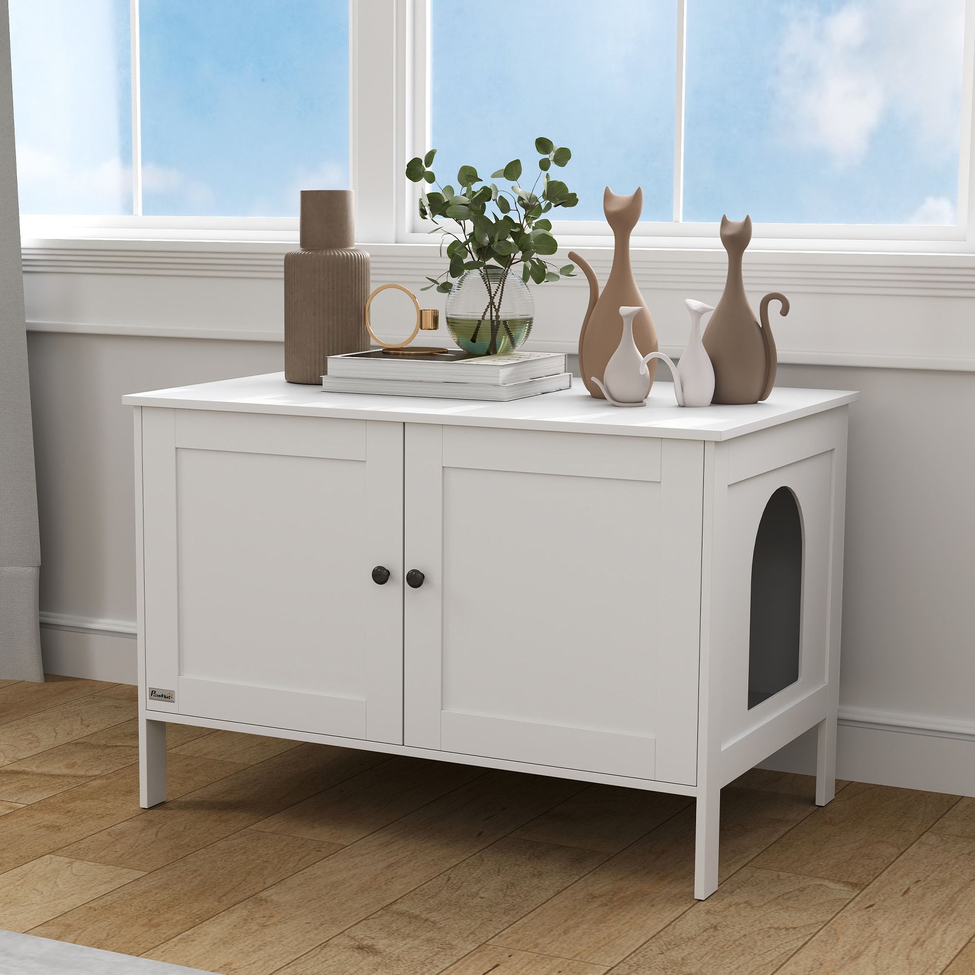 Katzenklo-Schrank Katzenhaus mit Tür Trennwand Katzentoilette für große Katzen 80 x 51 x 54 cm Weiß