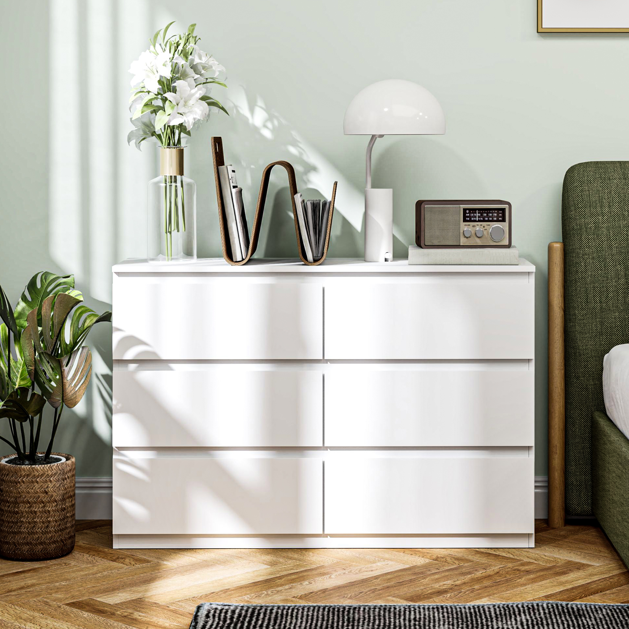 Kommode mit 6 Schubladen, Moderne Aufbewahrungsmöbel für das Schlafzimmer, Weiß