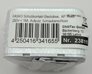 FASKO Schutzkontakt-Steckdose,  AP, Weiß / 250V~/ 16A, Aufputz, Schraubanschluss