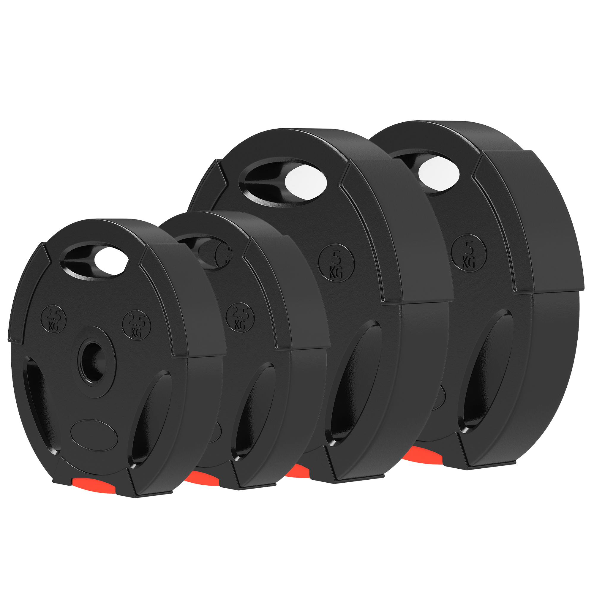 4er Gewichtsplatten-Set für Training, Fitnessstudio, Heimtraining, Stärke-Training, 2 x 5 kg und 2 x 2,5 kg, Schwarz