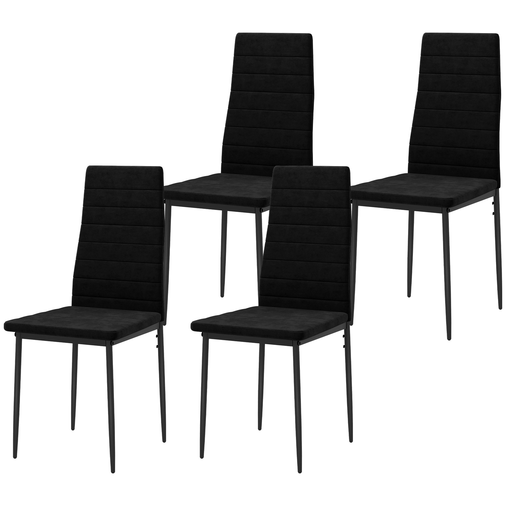 4er-Set Esszimmerstühle, armloses Design, Stoffpolsterung, Metallbeine, Schwarz