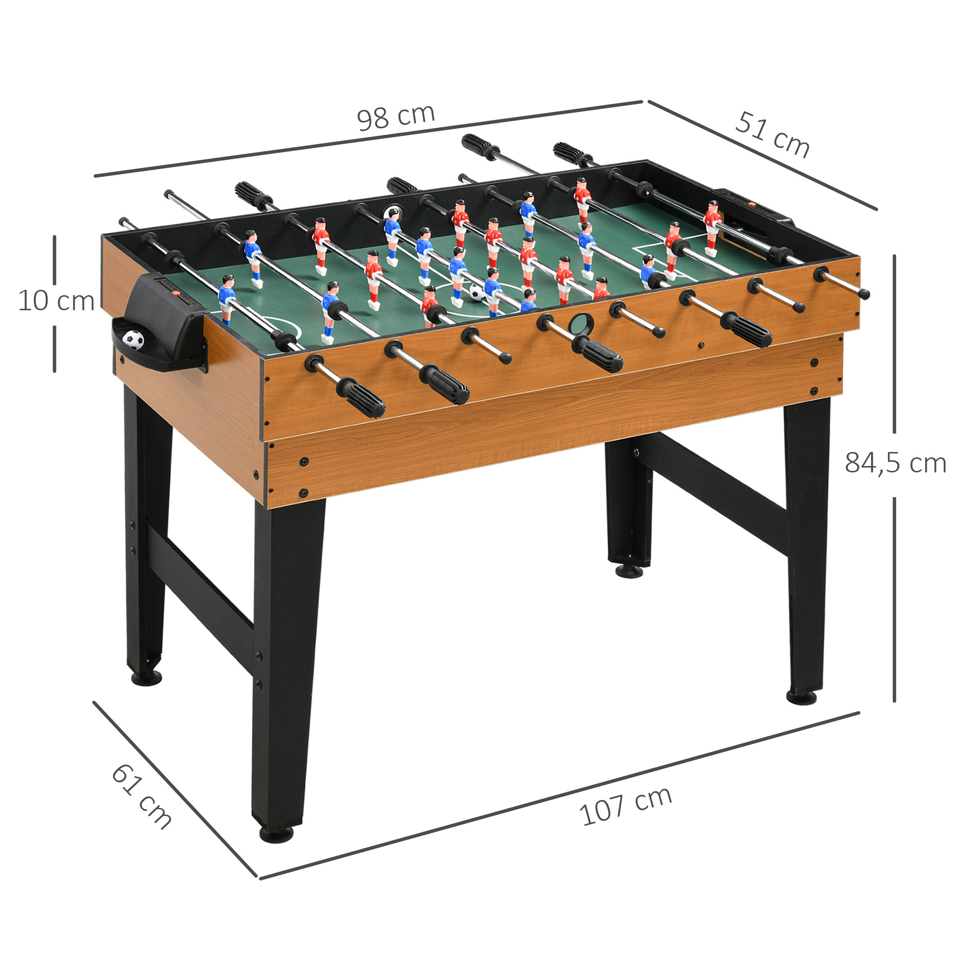 4-in-1 Partyspieltisch inkl. Tischtennis, Kicker, Billard, Tischhockey, Metall, Holz, Natur+Schwarz