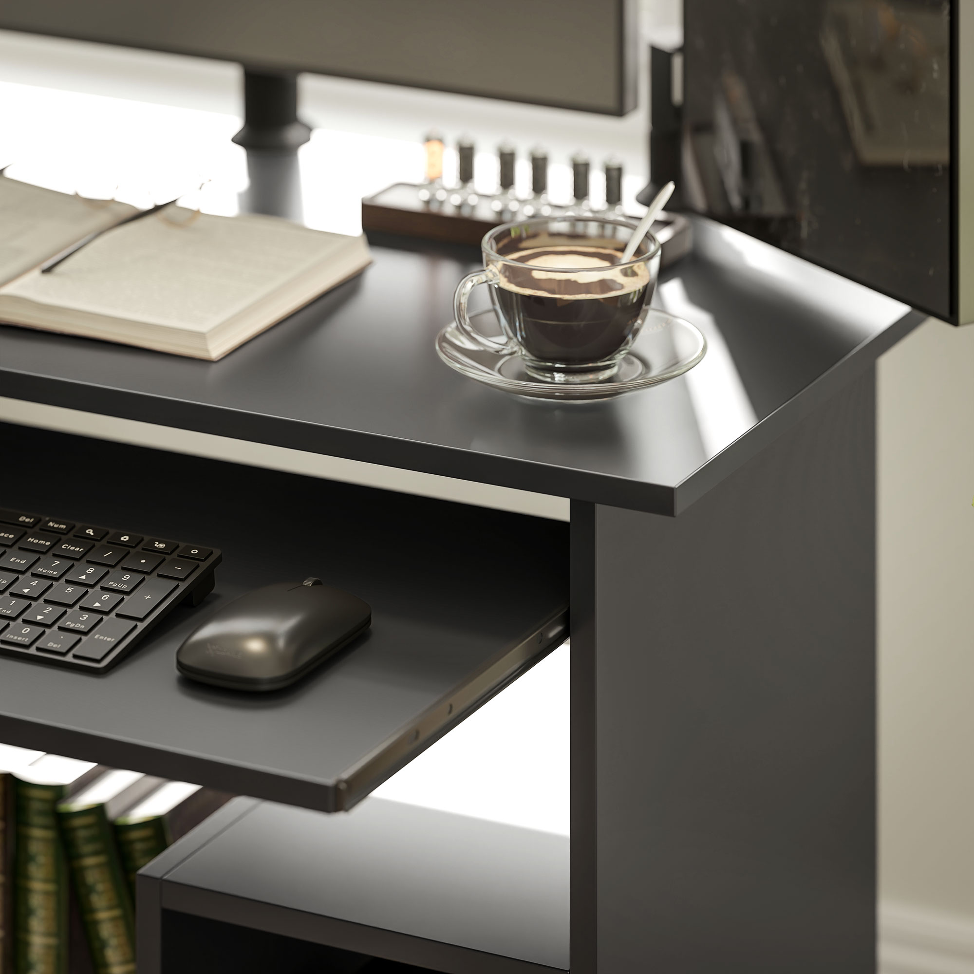 Computertisch, Schreibtisch, Spanplatte, Metall, 80 x 45 x 75 cm, Schwarz