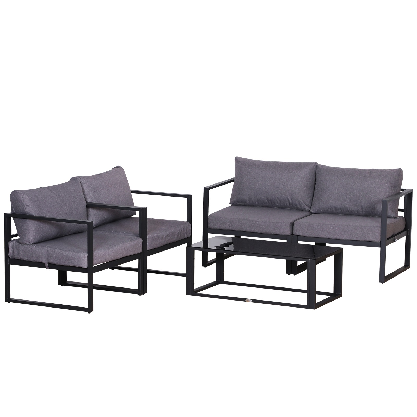 Vierteiliges Gartenmöbel Set, Sitzgruppe, Sofa mit Sitzkissen, Tisch mit Stauraum, Polyester, Grau, 138 x 69 x 63 cm