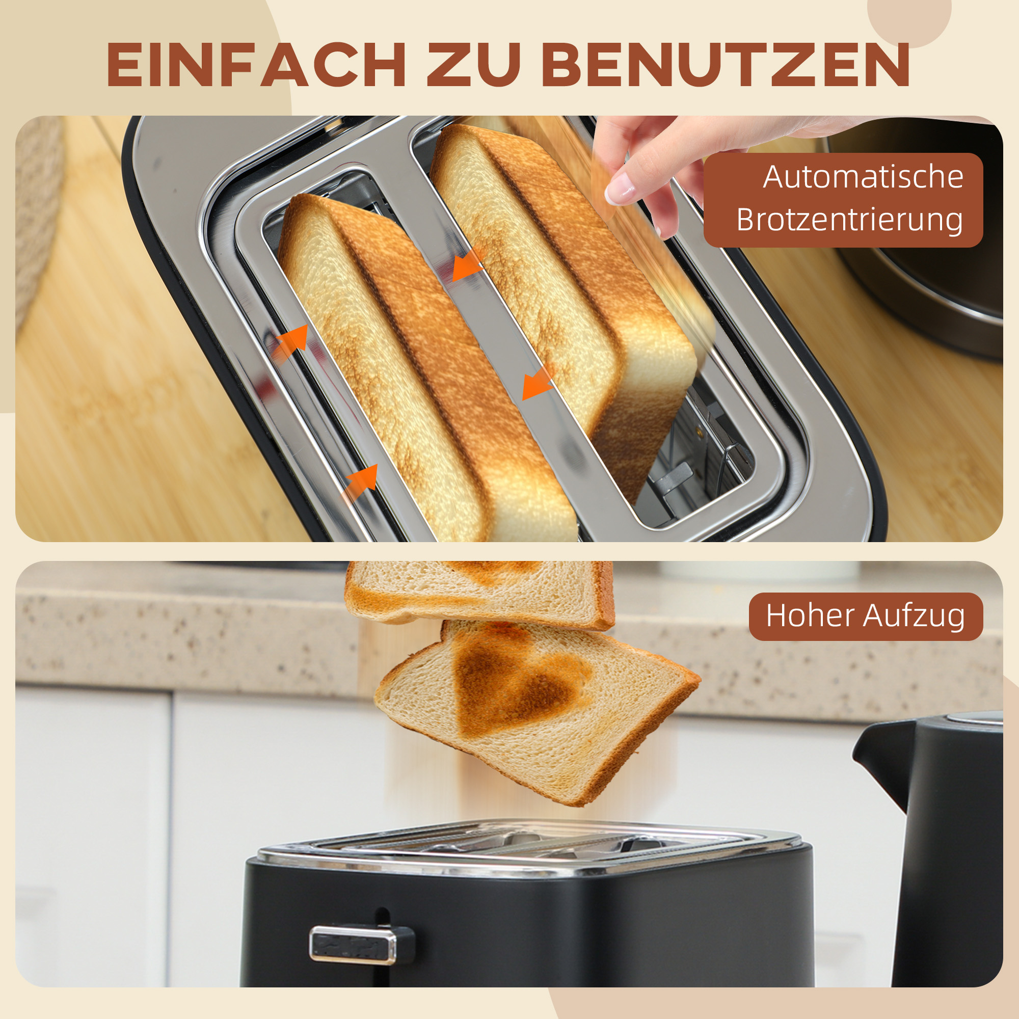 Set aus 1,7 L Wasserkocher und Toaster mit 6 Bräunungsstufen, Schwarz/Stahl