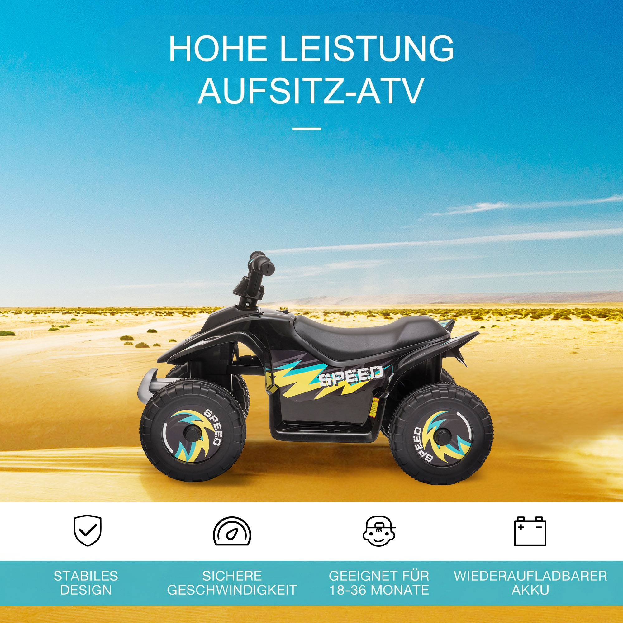 Kinder Quad Elektro 6V Kinderquad mit Vorwärts-, Rückwärtsfunktion für Kinder 1,5-3 Jahre bis 20 kg Schwarz