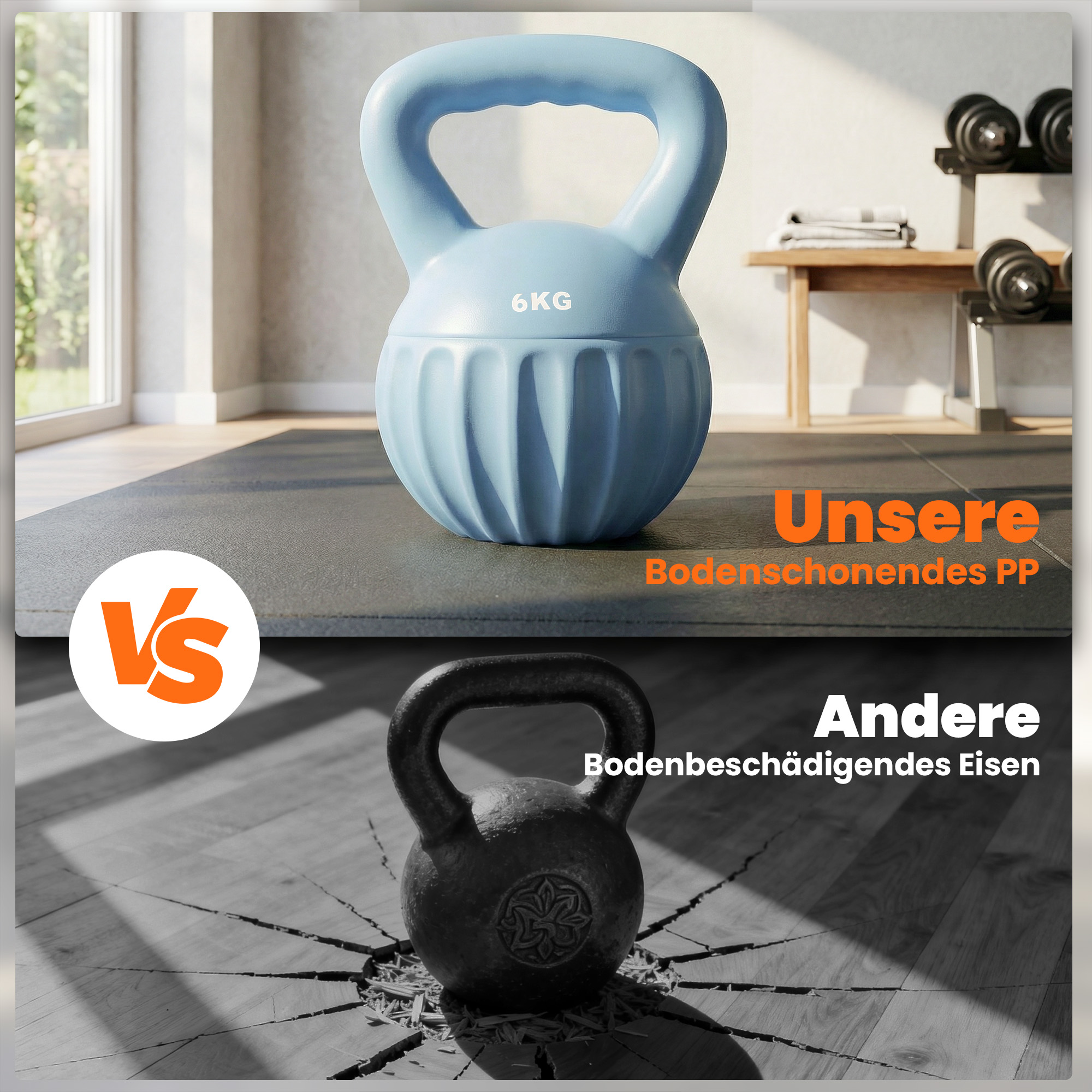 Kettlebell Kugelhantel 6 kg Gewicht-Hantel mit Sand befüllt für Anfänger Zuhause Krafttraining 17 x 17 x 23 cm Blau